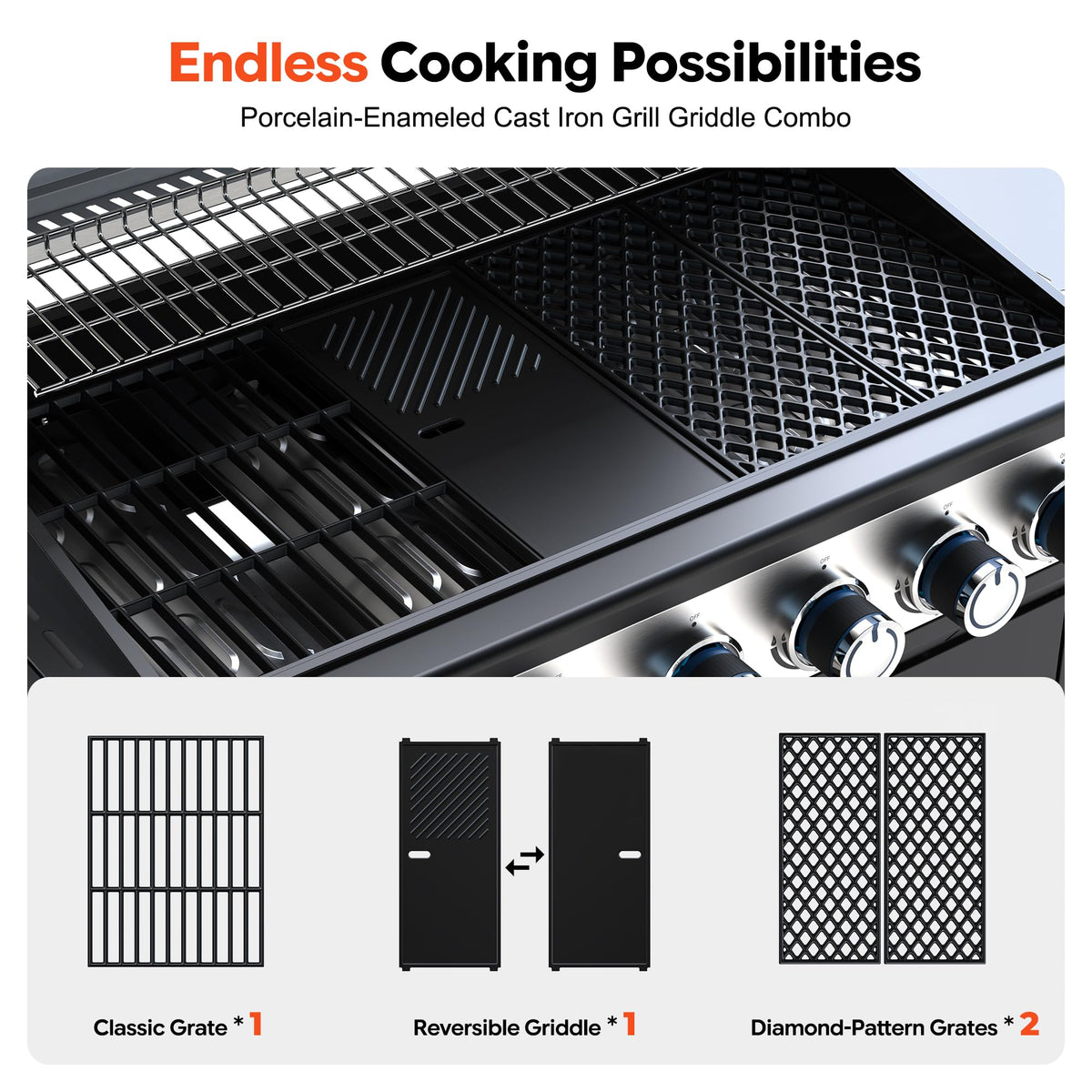 6-Burner Propane Gas Grill with Infrared Sear Side Burner E24976