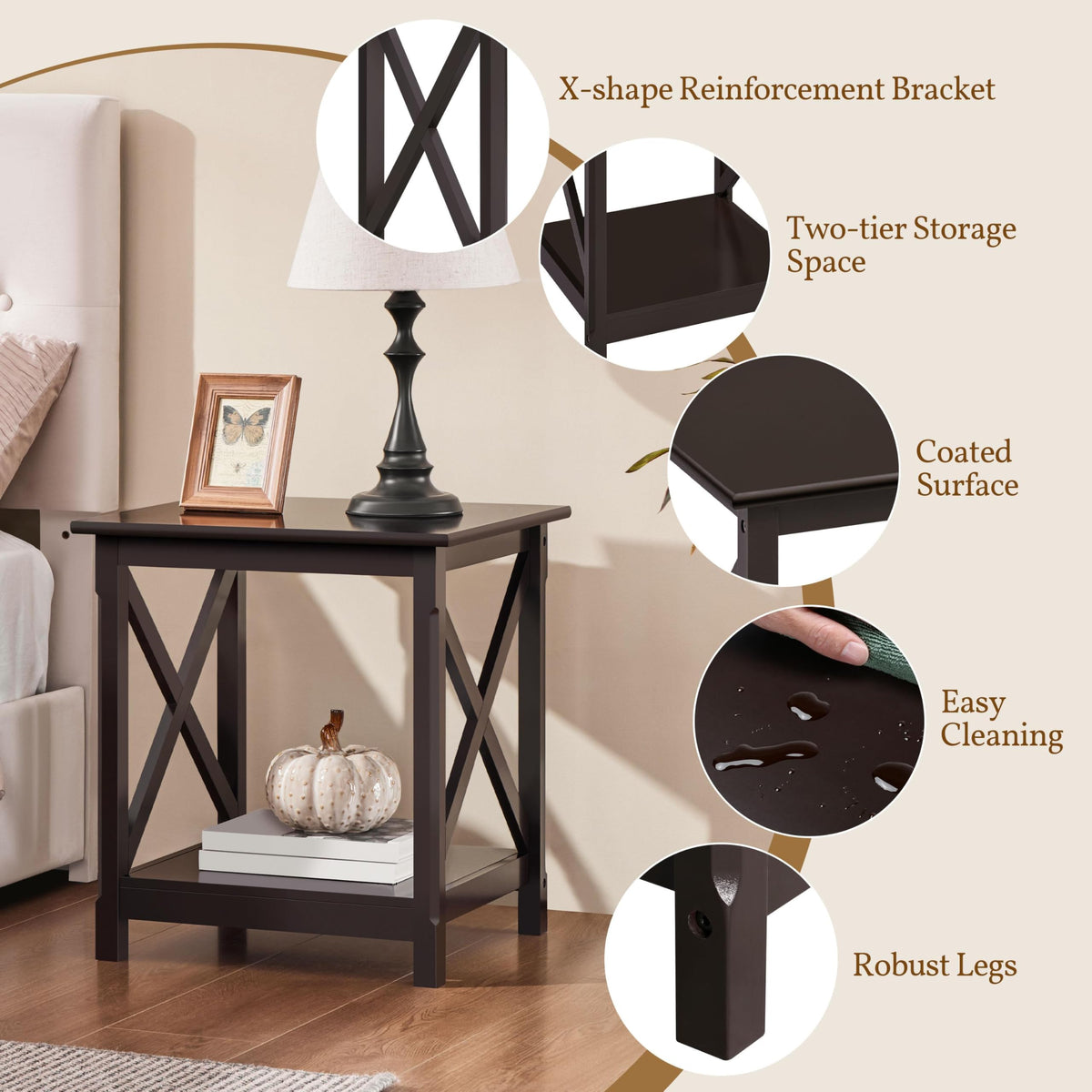 Espresso 20 x 18 Inch End Table Set of 2 R90058