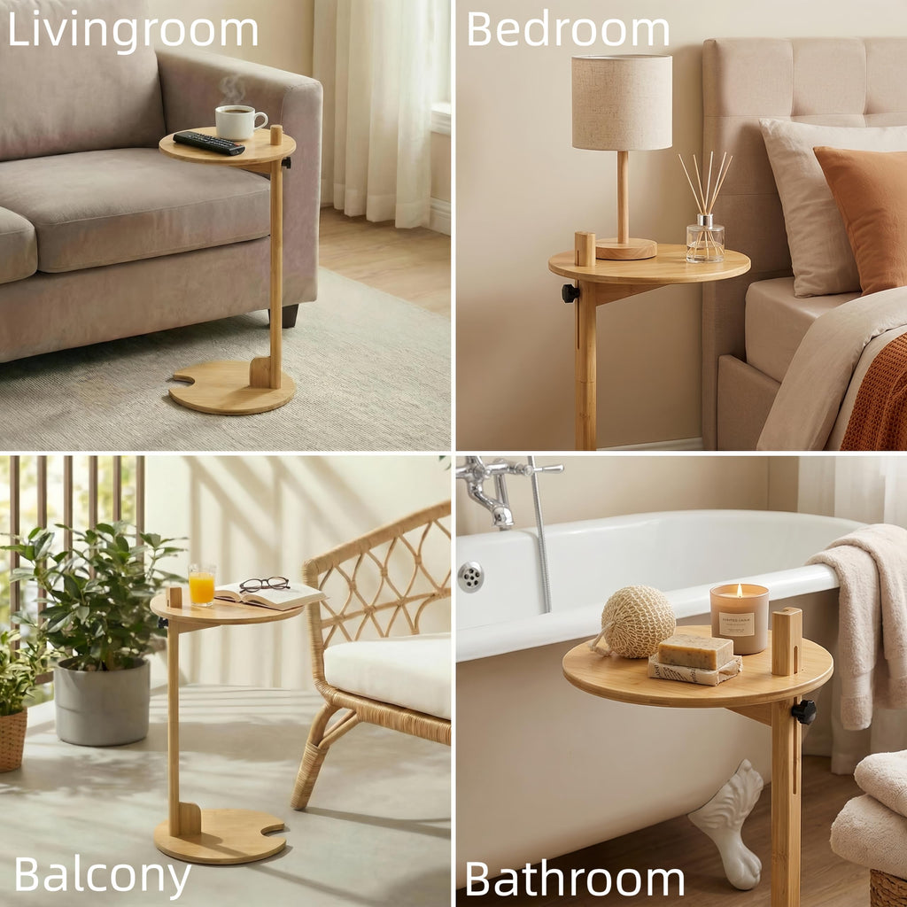 Adjustable Bamboo C Shaped Side Table L42839