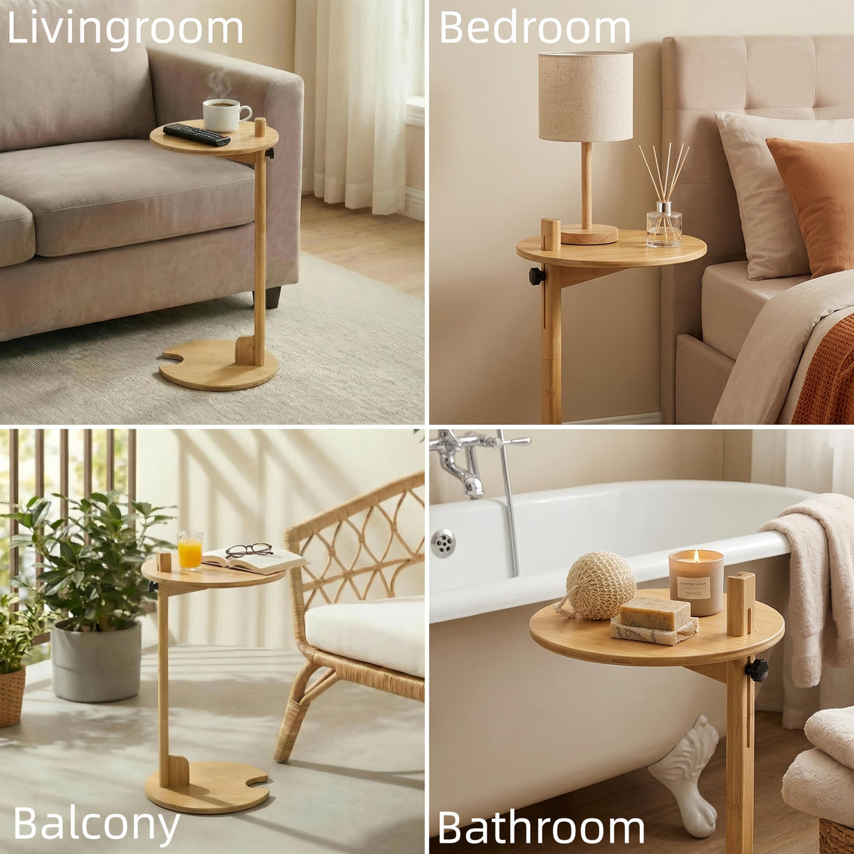 Adjustable Bamboo C Shaped Side Table L42839