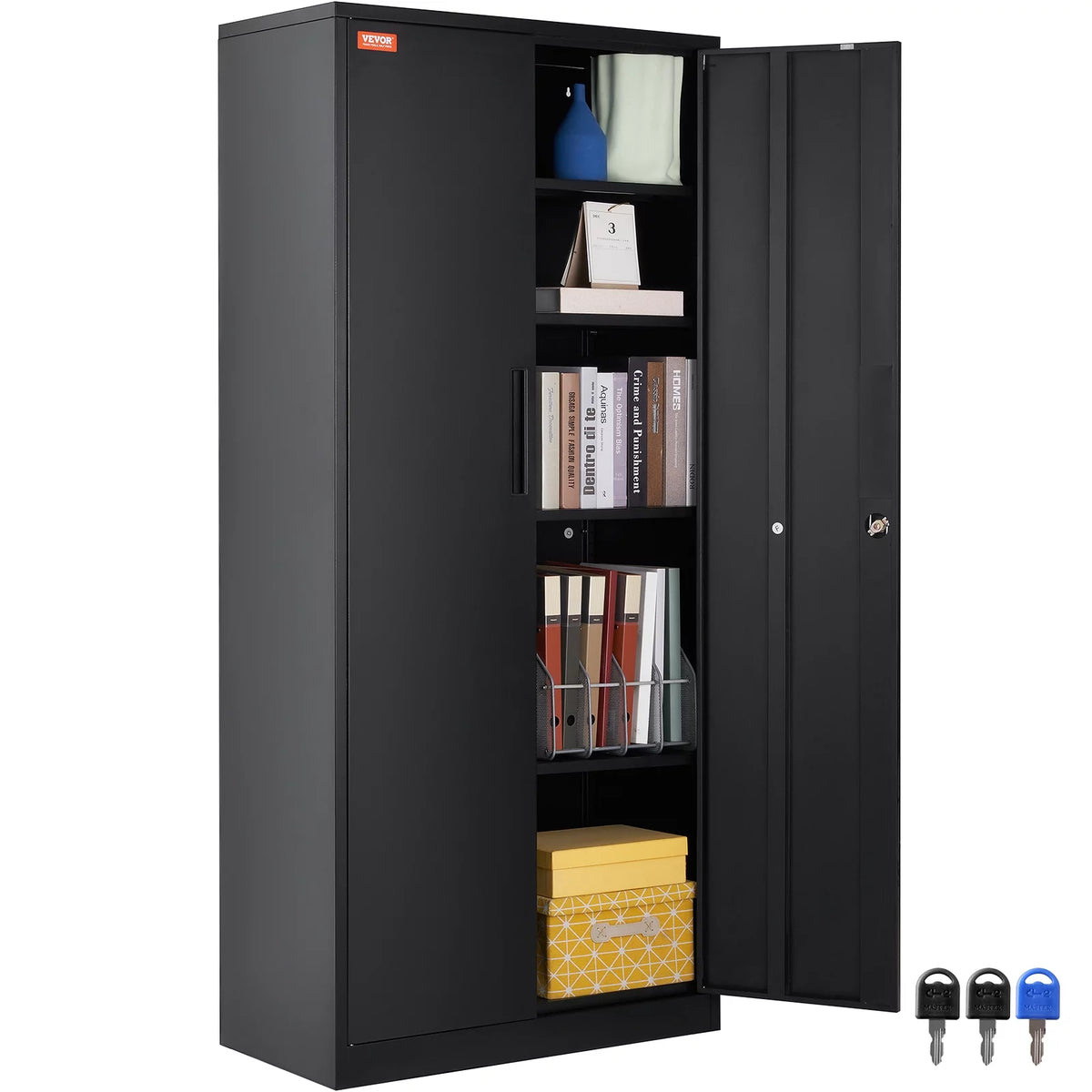 Metal Storage Cabinet 71" Steel Adjustable Shelves Black O323