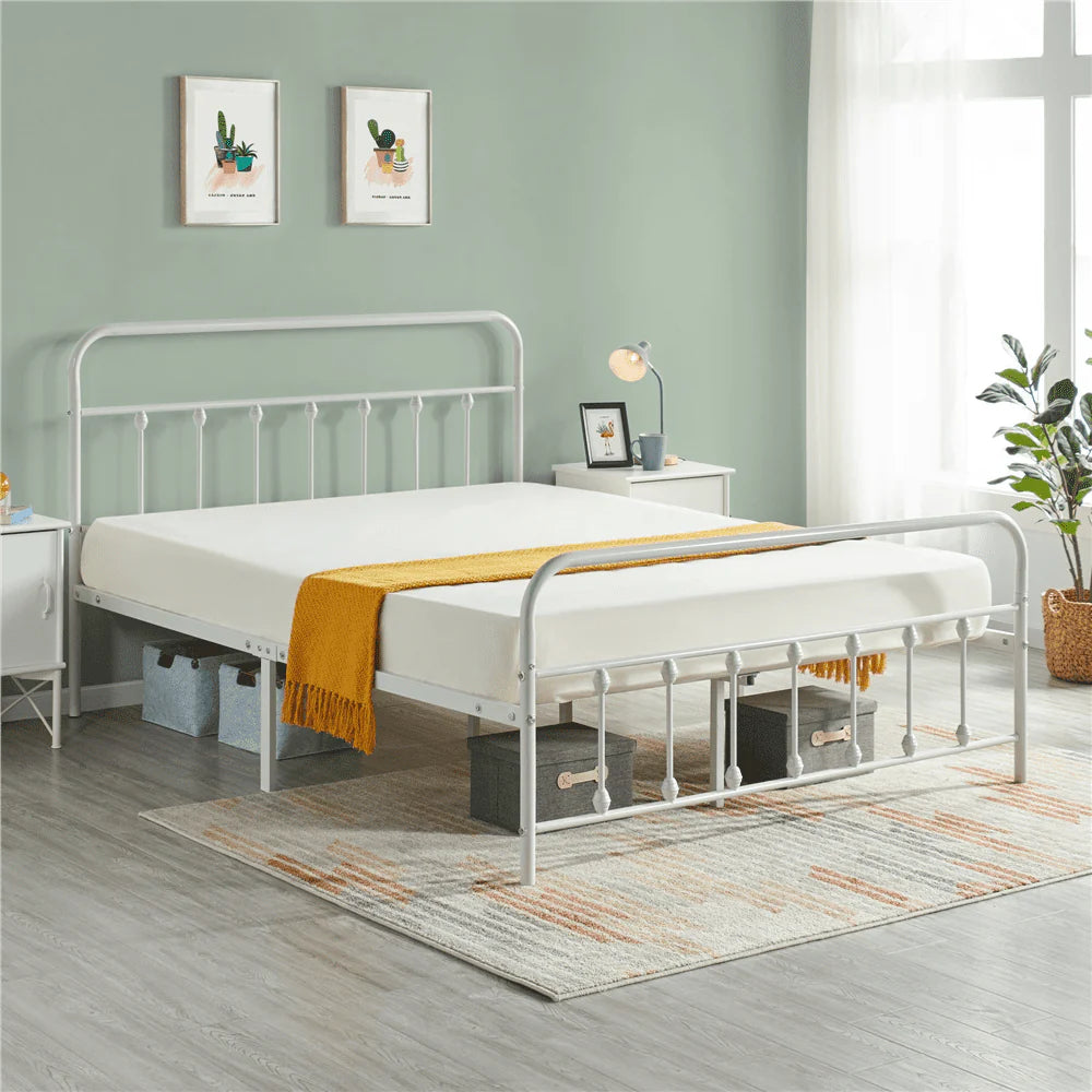 Metal Platform Queen Bed with High Headboard, Black N200