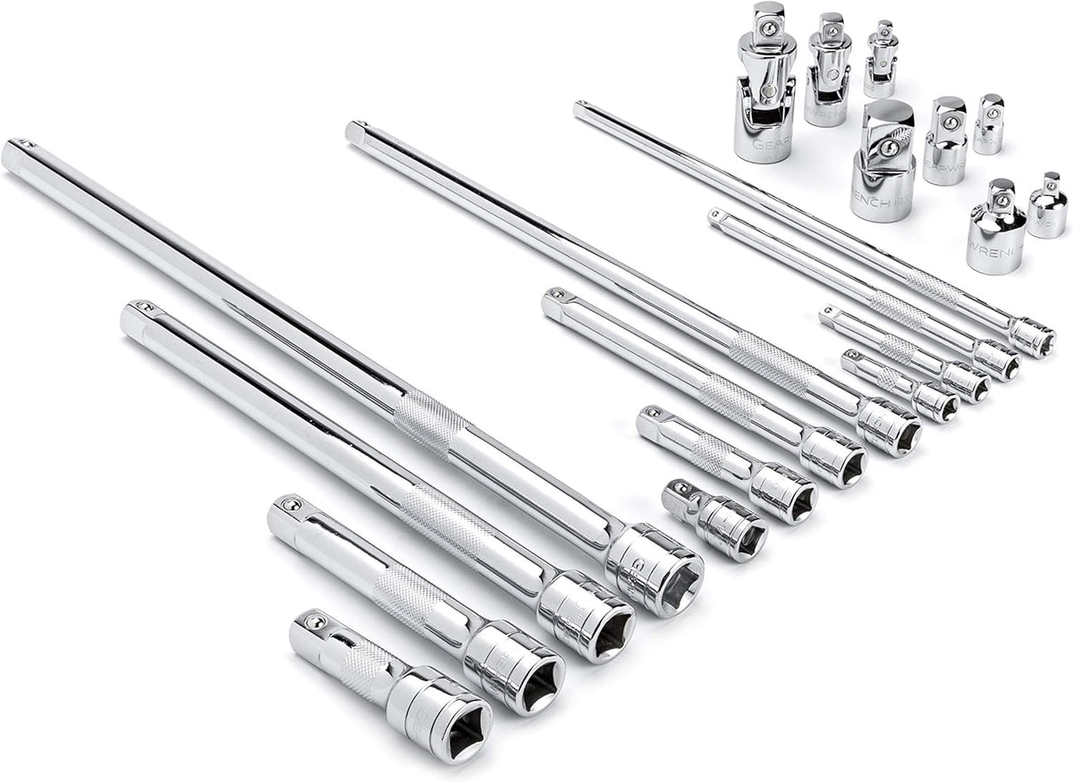 20 Piece 1/4", 3/8", 1/2" Drive Extension, Universal Joint and Adapter Set L270