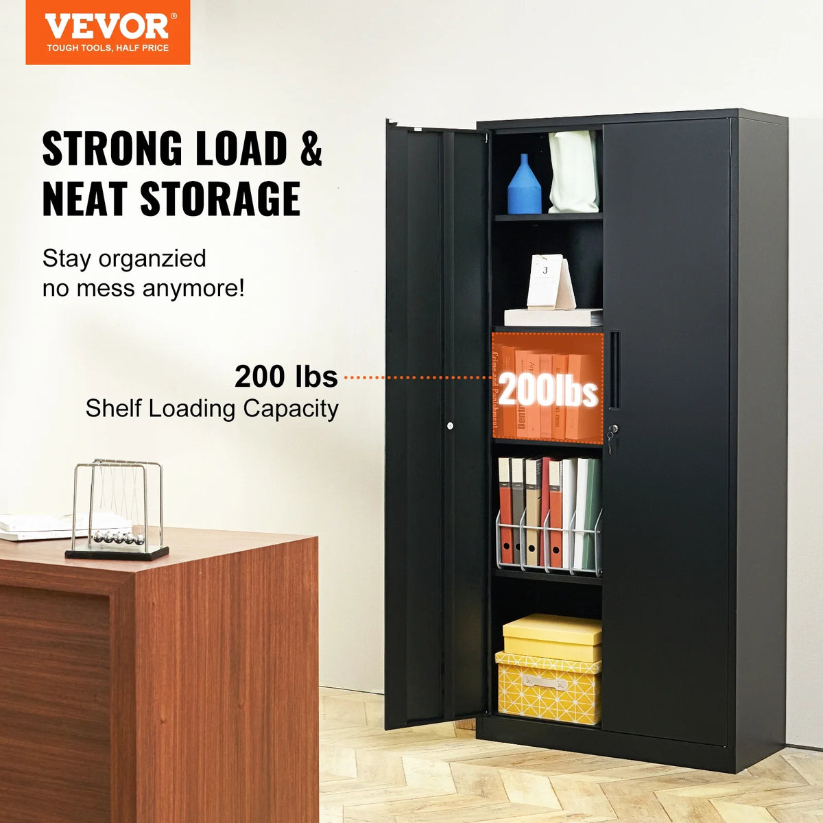 Metal Storage Cabinet 71" Steel Adjustable Shelves Black O323