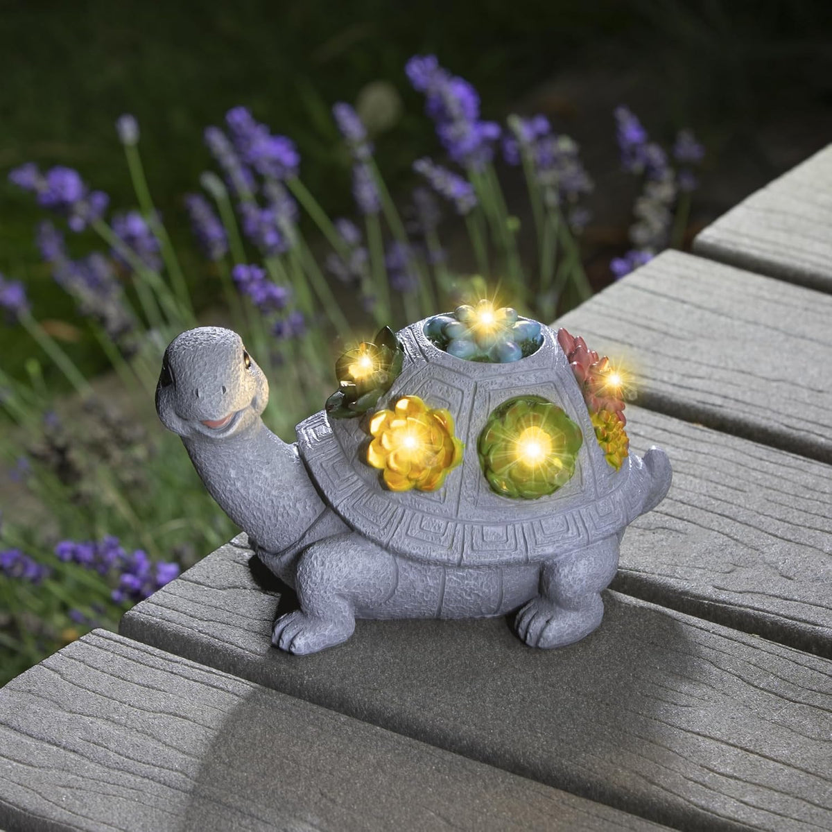 Solar Turtle Garden Statue with Flower Lights Outdoor Decorative Planter F2754