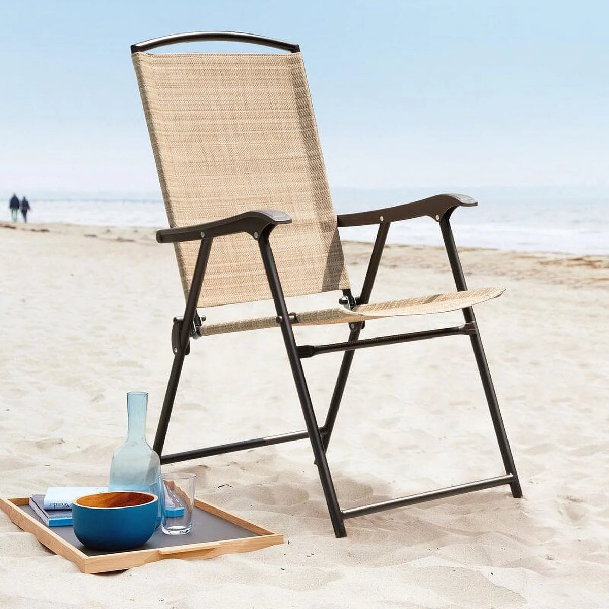 2 Pieces Beige Patio Folding Chairs J369