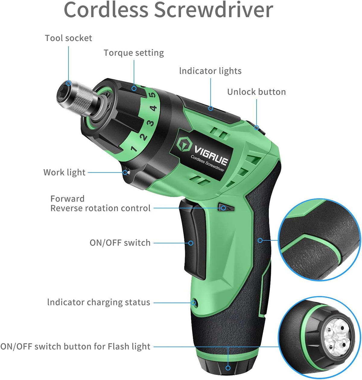 Cordless Rechargeable Electric Screwdriver with LED Light, Flexible Shaft, 4V MAX 2000mAh, Pack of 2 C5515