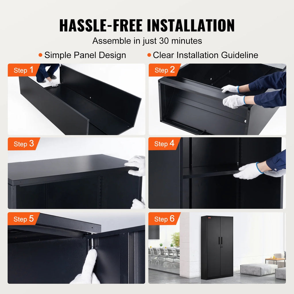 Metal Storage Cabinet 71" Steel Adjustable Shelves Black O323