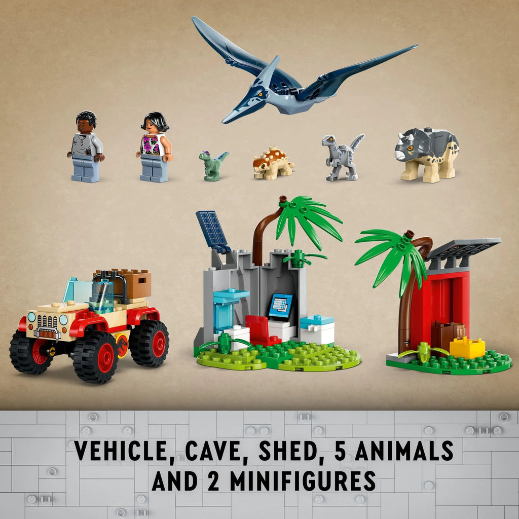 Building Set with Toy Car and 5 Dinosaur Figures C562281