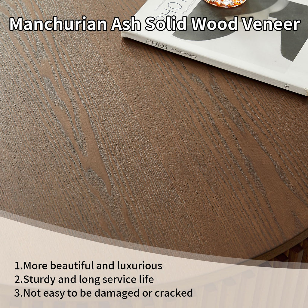 Walnut Round Fluted Coffee Table with Storage H96741