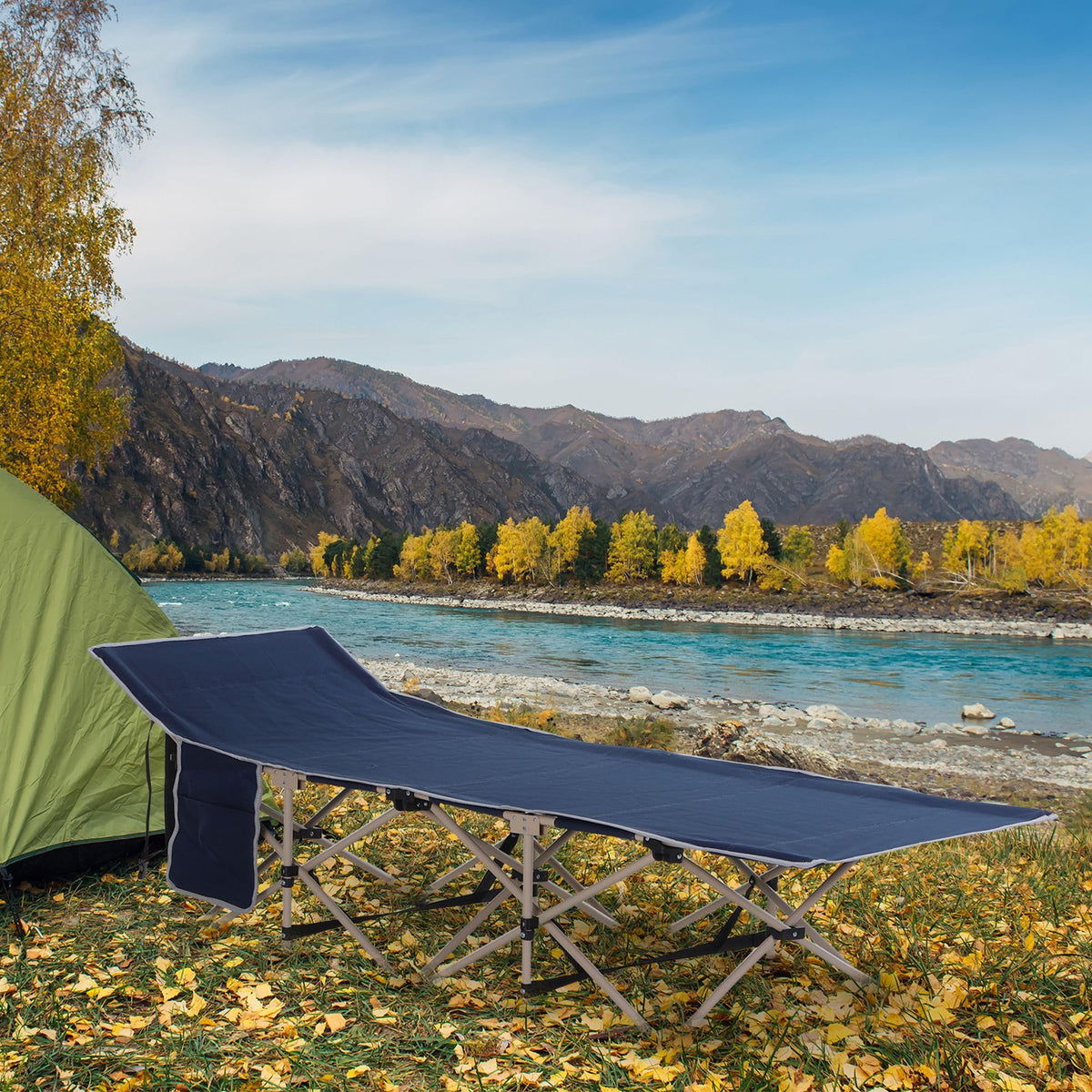 Folding Camping Cot with Carry Bag, Side Pocket, Blue M8705
