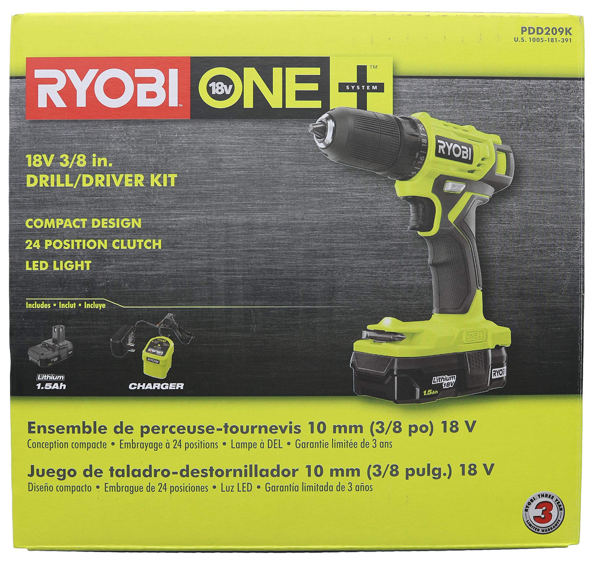 18-Volt Cordless 3/8 in. Drill/Driver Kit with Battery and Charger Y29598