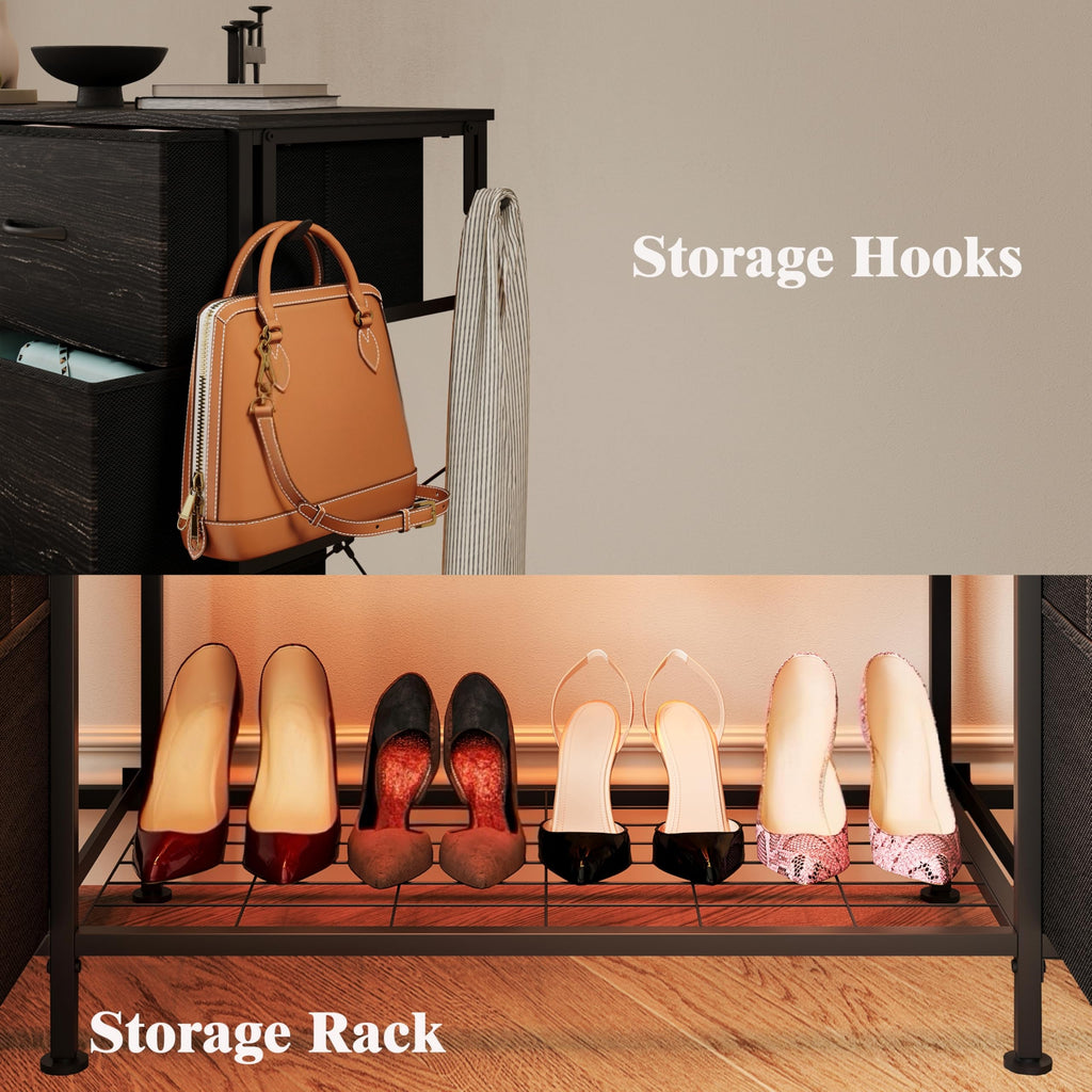 55"W Dresser with Hanging Rack, 10 Fabric Drawers & Hooks C21267
