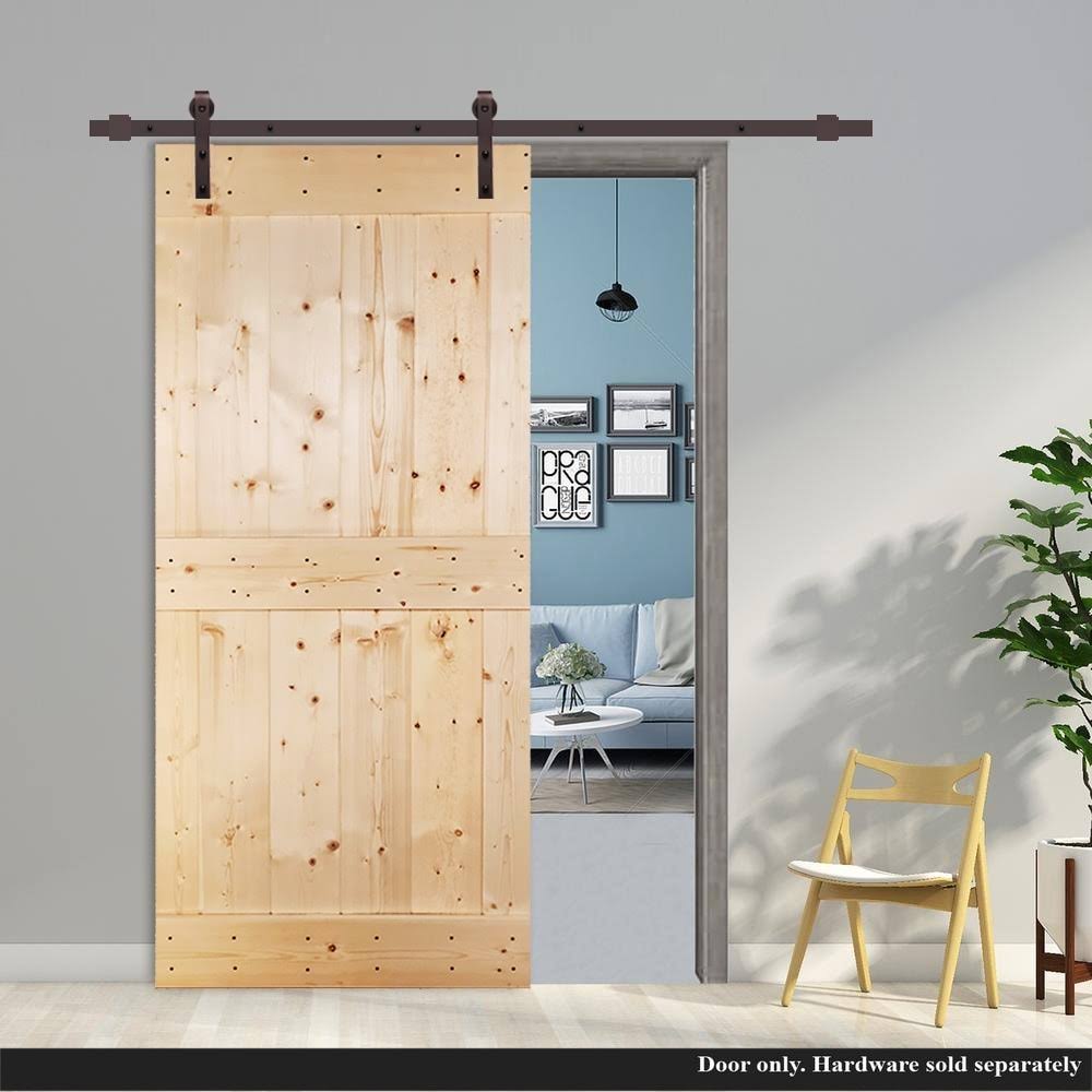 Unfinished 2 Panel Solid Knotty Pine Wood Barn Door C7248