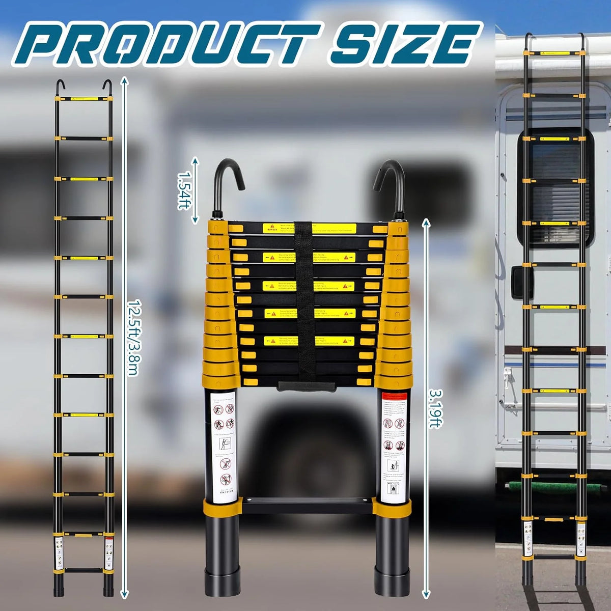 12.5FT Aluminum Telescoping Folding Ladder with Hook C20755