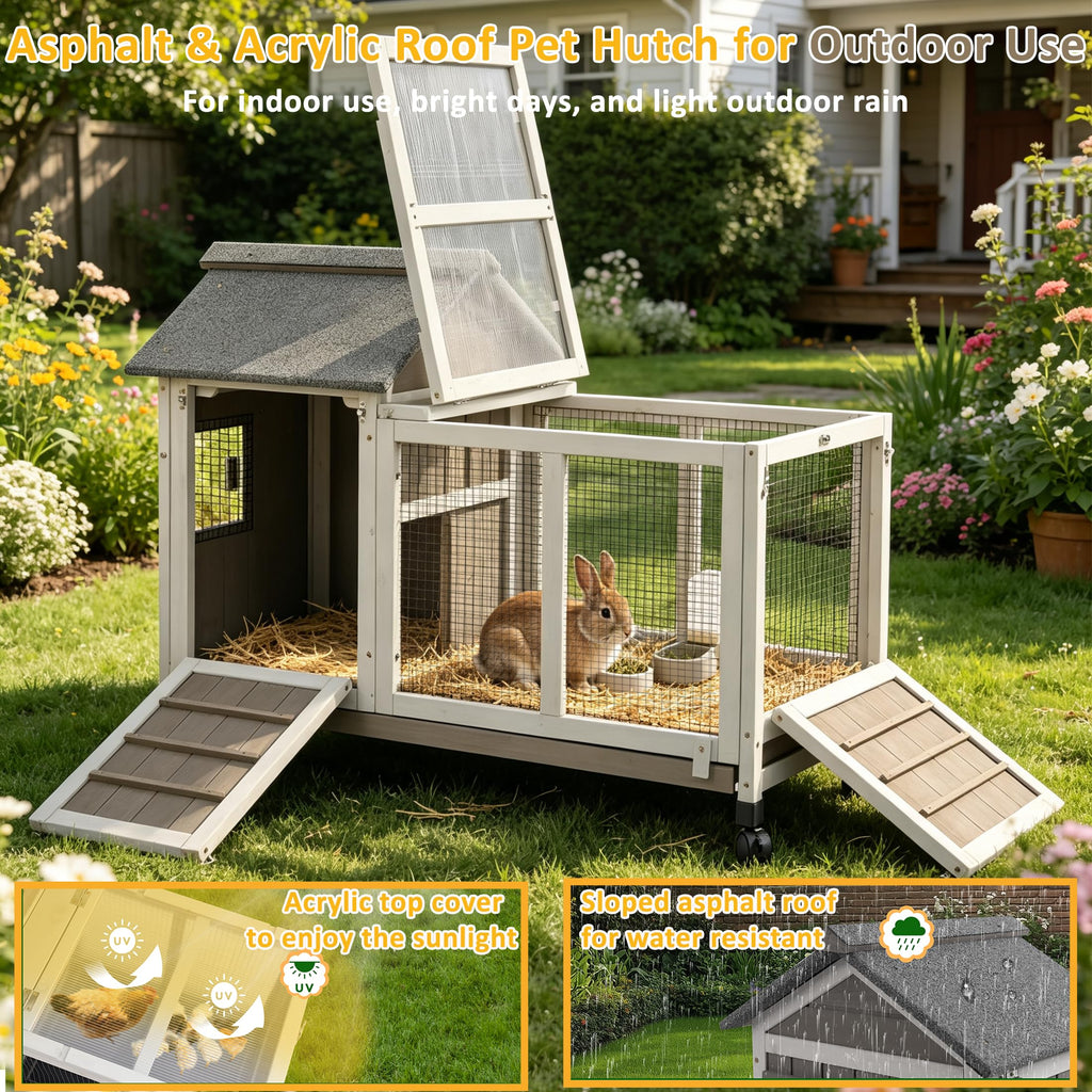 Outdoor Rabbit Hutch 2-Story Bunny Cage with Run B45660
