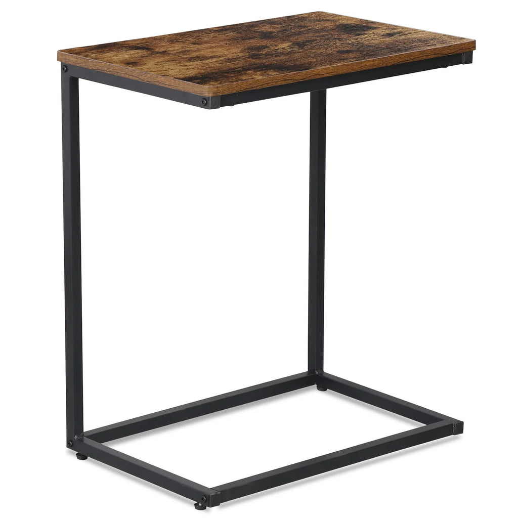 C-Shaped Sofa Bed Side Table with Metal Frame Rustic Brown S89083