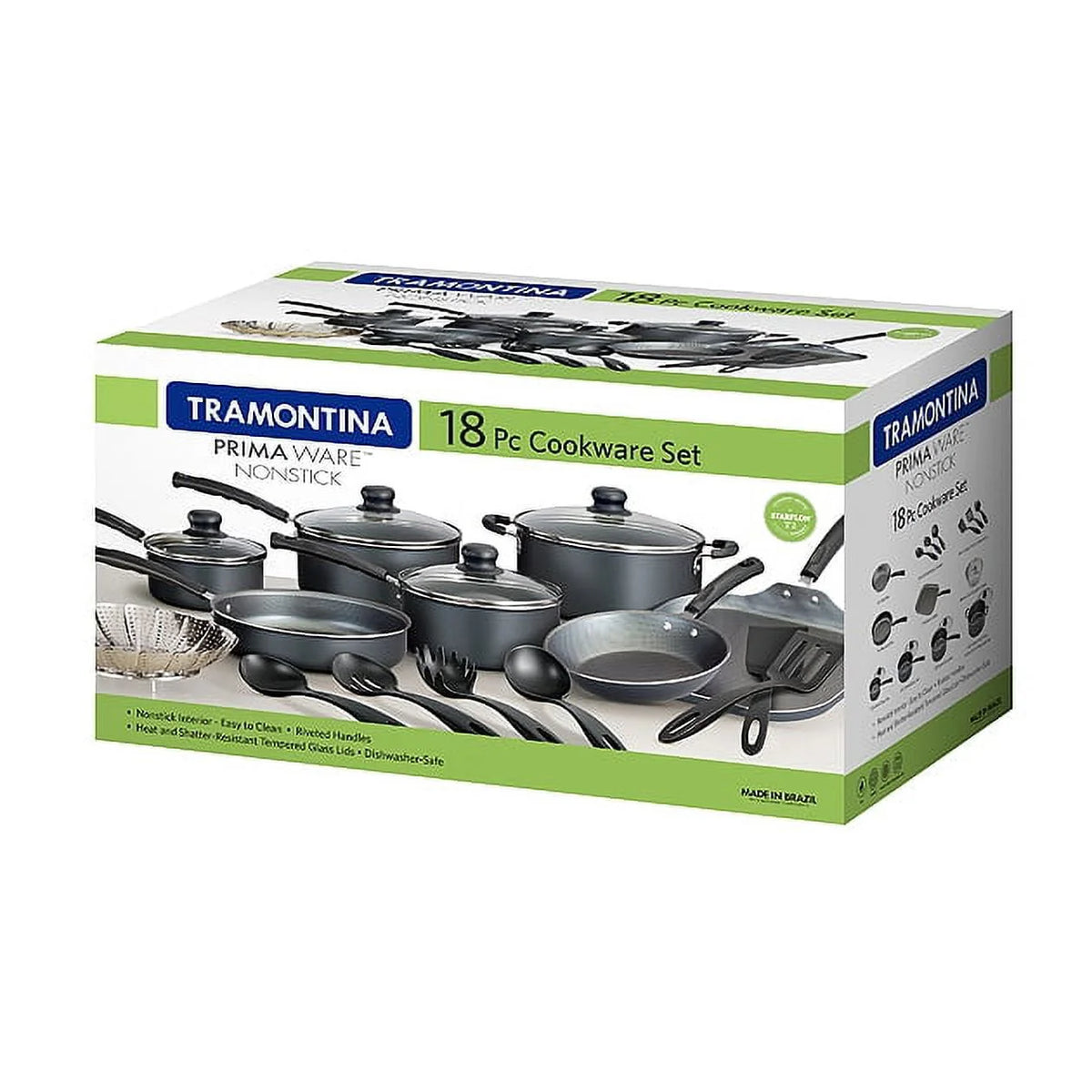 18 Piece Non-stick Cookware Set, Steel Gray C53909