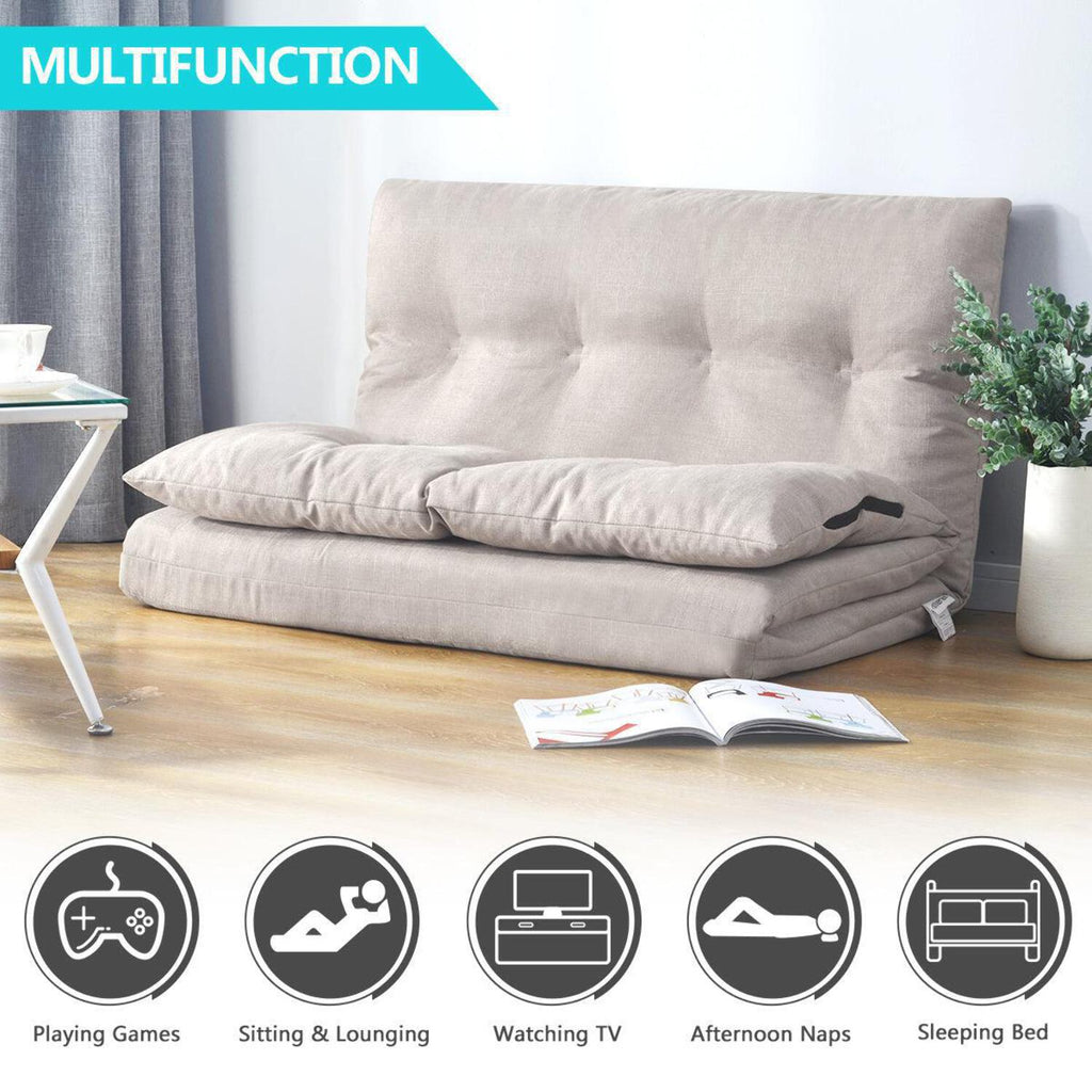 Beige Fabric Folding Chaise Lounge Sofa Floor Couch C448165