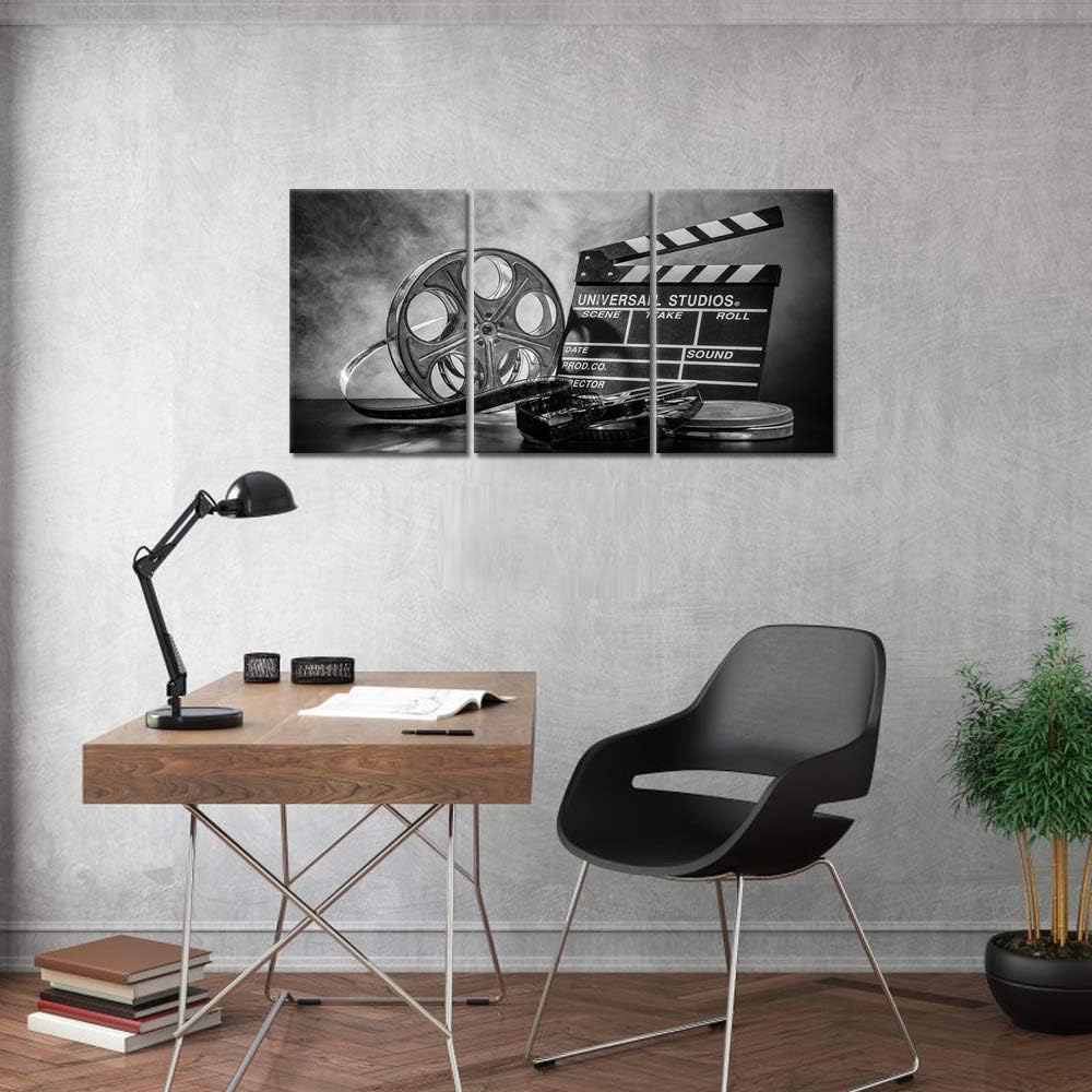 3 Piece Black and White Canvas Wall Painting Movie Clapper Board Poster Print Filmmaking Pictures Vintage Home Movie Theater Media Room Bar Pub House Decoration Easy to Hang 16x 24x3 PCS U652603