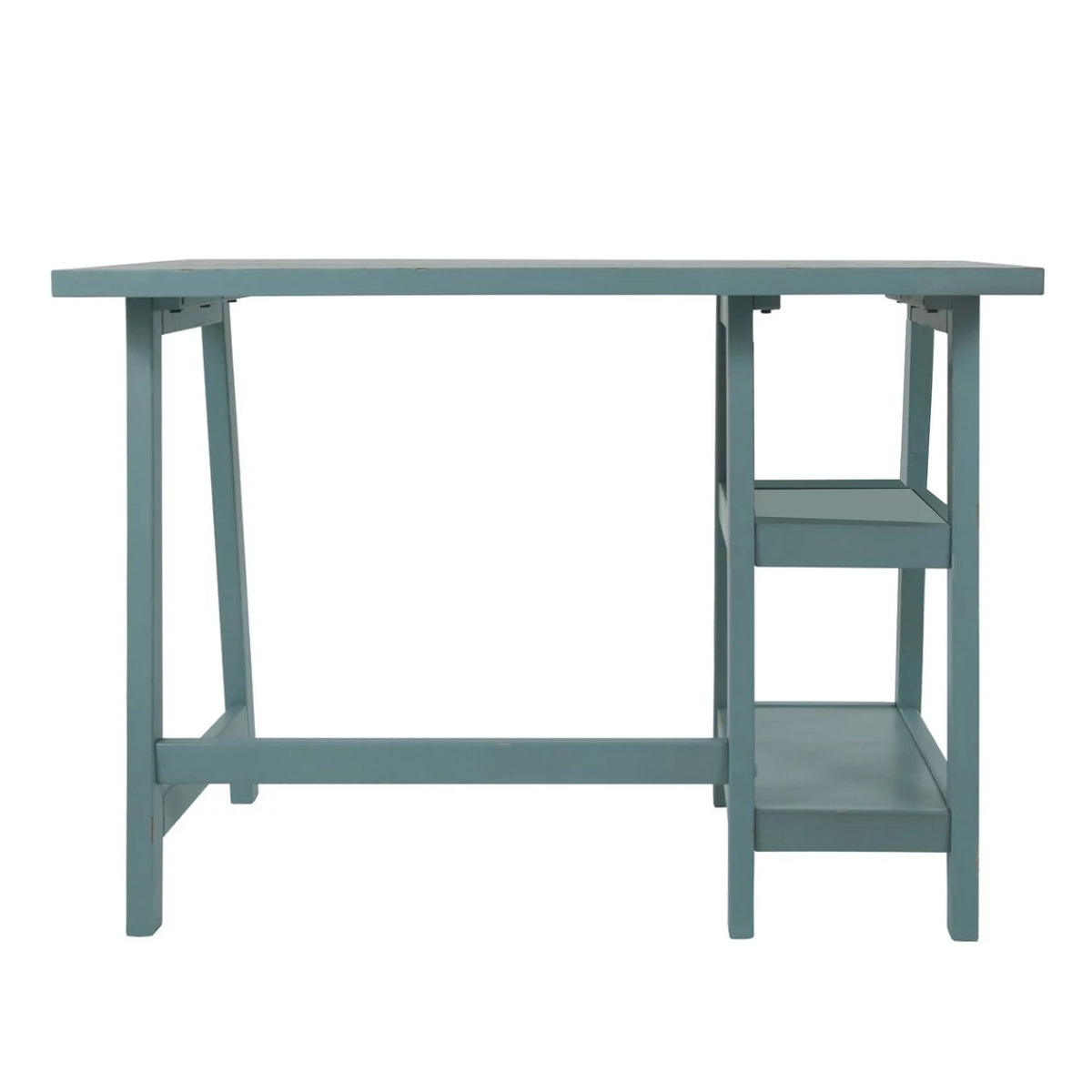 Rectangular Distressed Wooden Desk with Two Display Shelves B869177