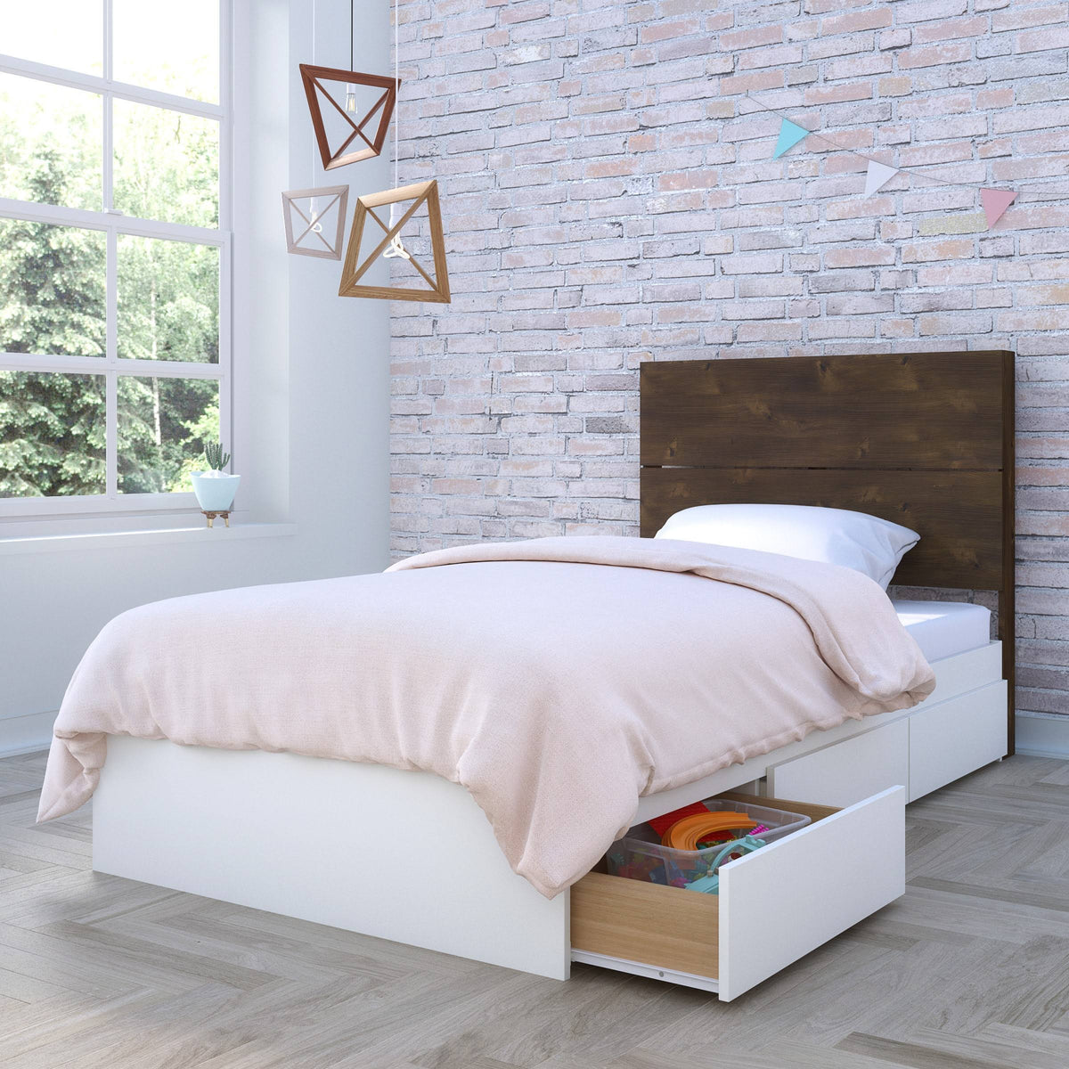 White and Truffle 2 Piece Twin Size Bedroom Set R625