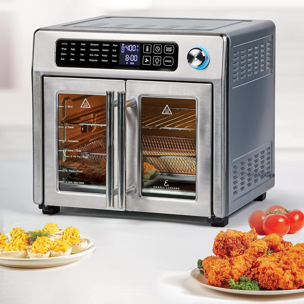 26 QT Extra Large Air Fryer Convection Toaster Oven with French Doors Stainless Steel D42682