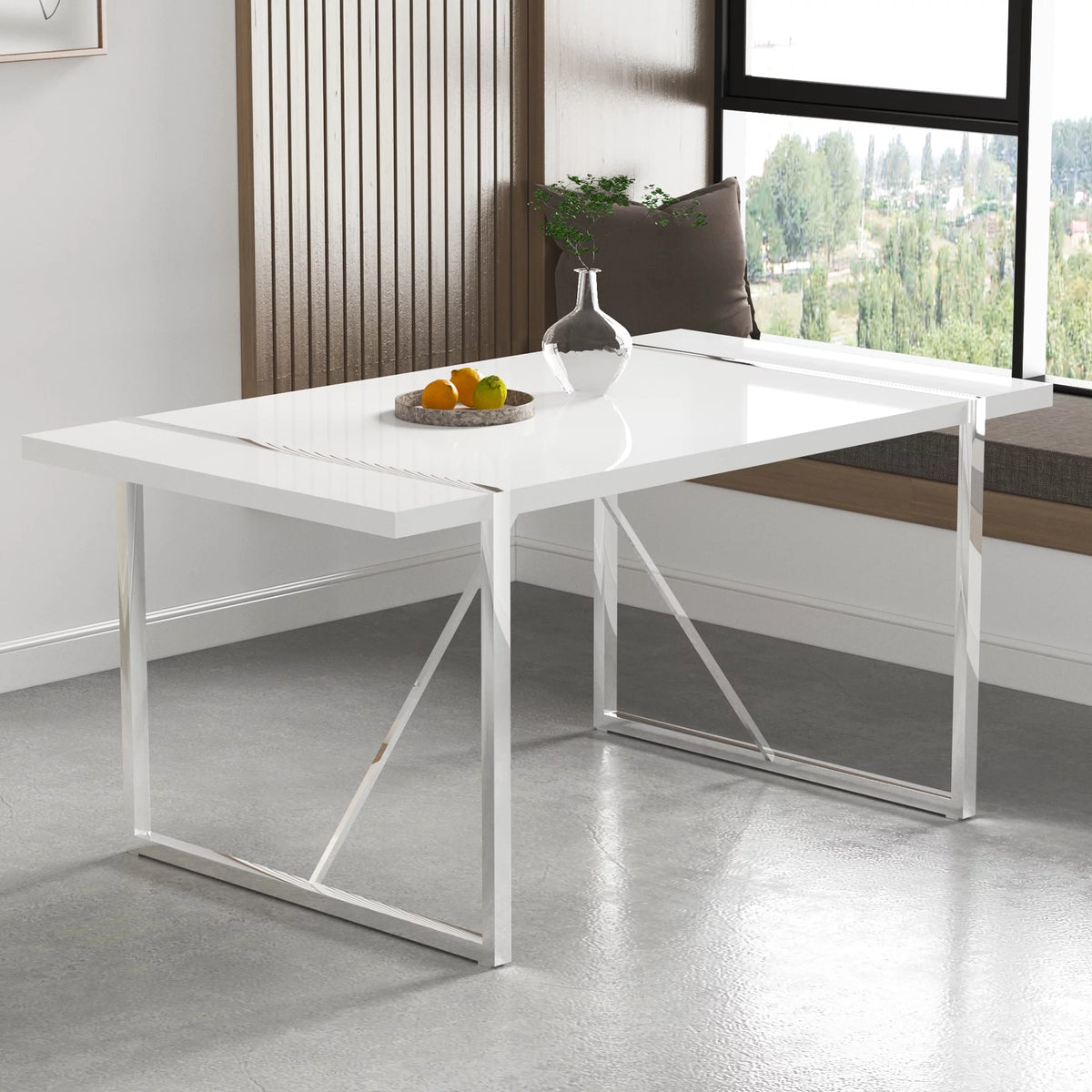 White Dining Table with Silver Metal Legs Q72778