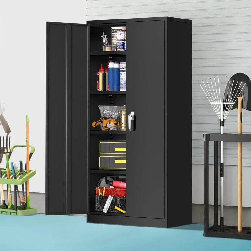 72 inch Black Metal Garage Storage Cabinet with Locking Doors R9620