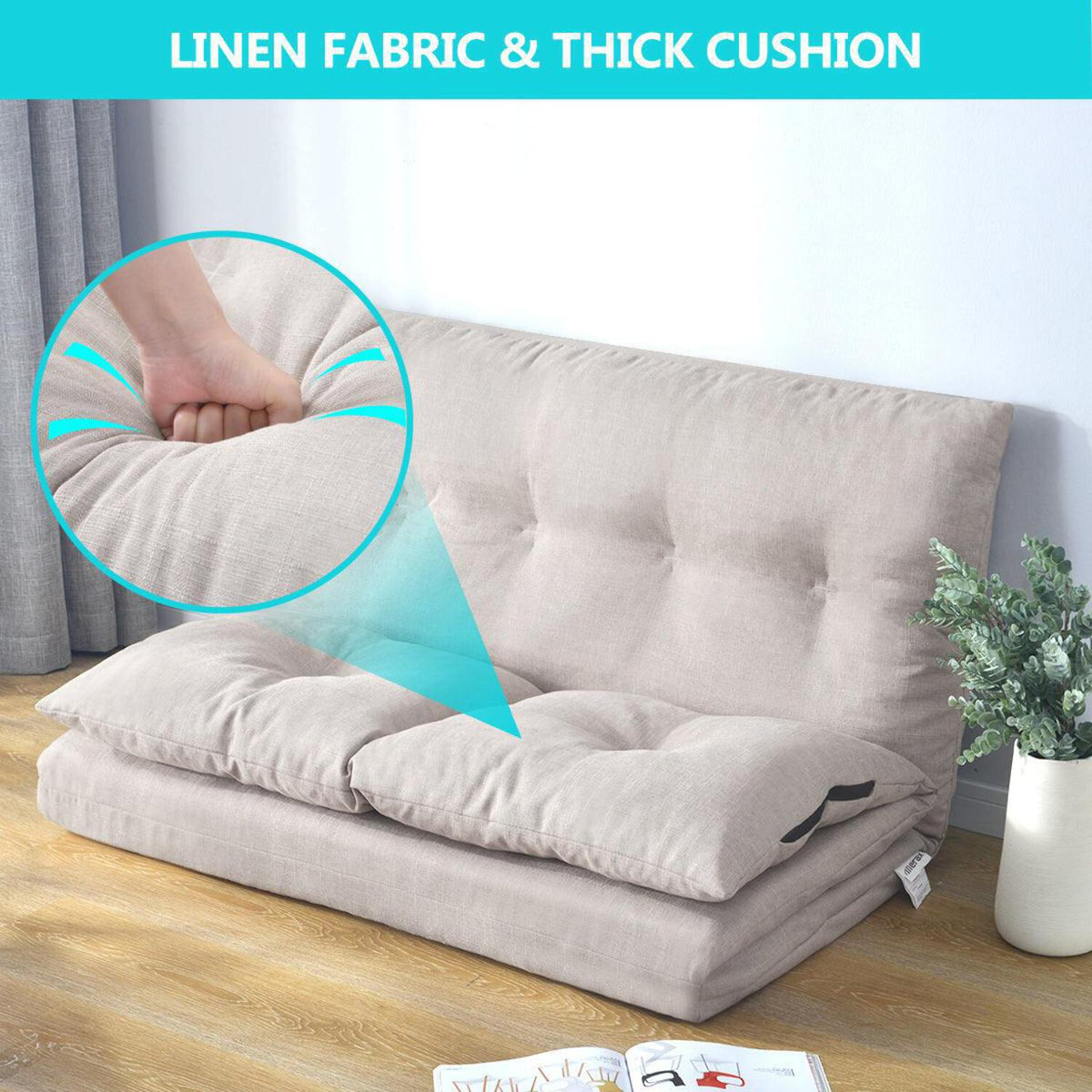 Beige Fabric Folding Chaise Lounge Sofa Floor Couch C448165