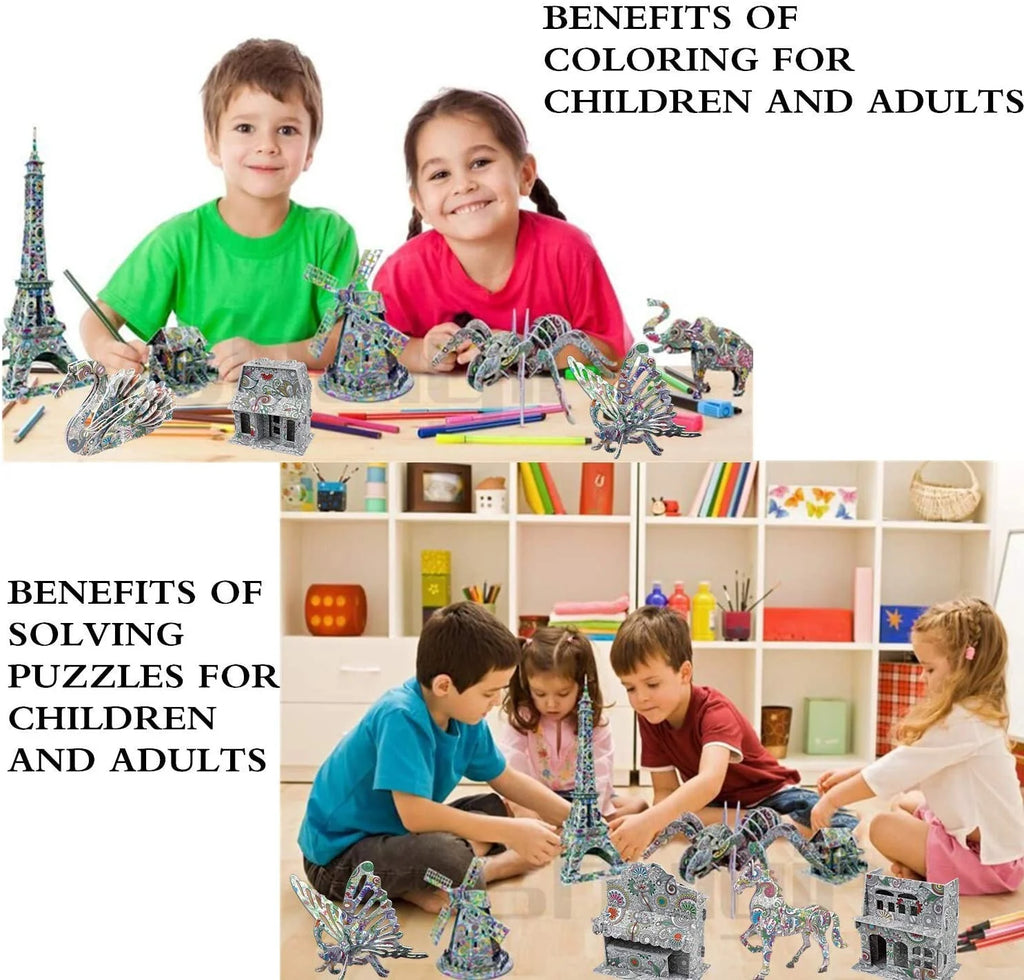 3D Coloring Puzzle Set with 24 Pen Arts and Crafts Kit T332