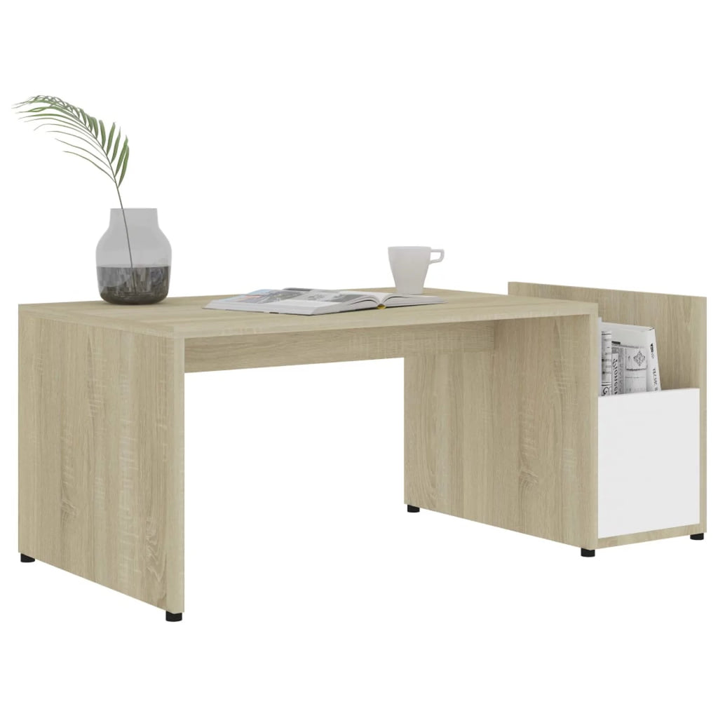 White and Sonoma Oak Coffee Table with Side Storage Compartment Y570425