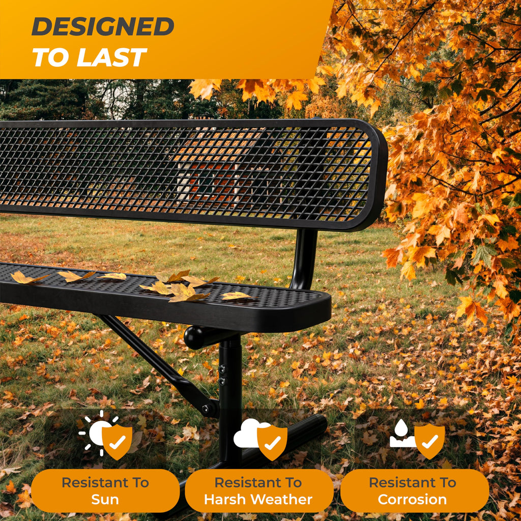 6 Ft Portable Metal Bench with Back A8722