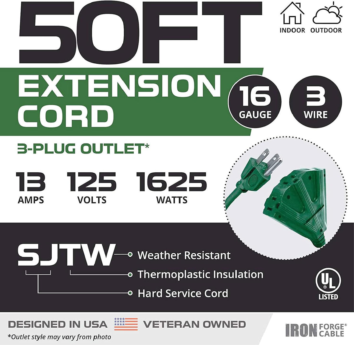 2 Pack of 50 Ft Outdoor Extension Cords with Power Block U800957