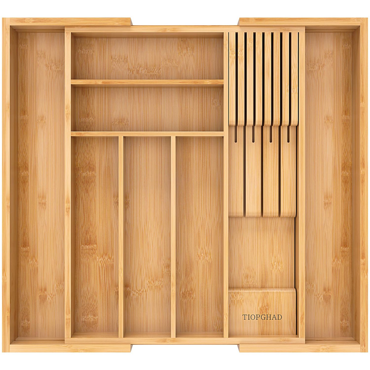Bamboo Utensil Holder Expandable Drawer Organizer with Removable Knife Rack T5905