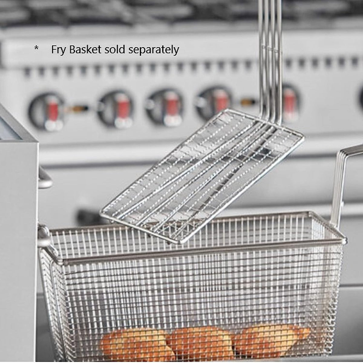 11" x 4-3/4" Rectangular Deep Fry Basket Press Heavy Duty Nickel Plated Iron with Green Coated Handle H788