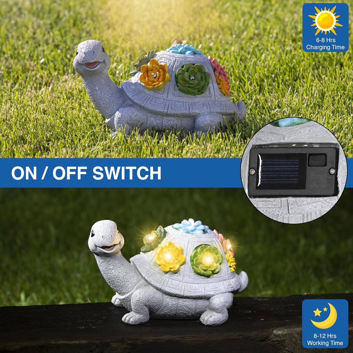 Solar Turtle Garden Statue with Flower Lights Outdoor Decorative Planter F2754