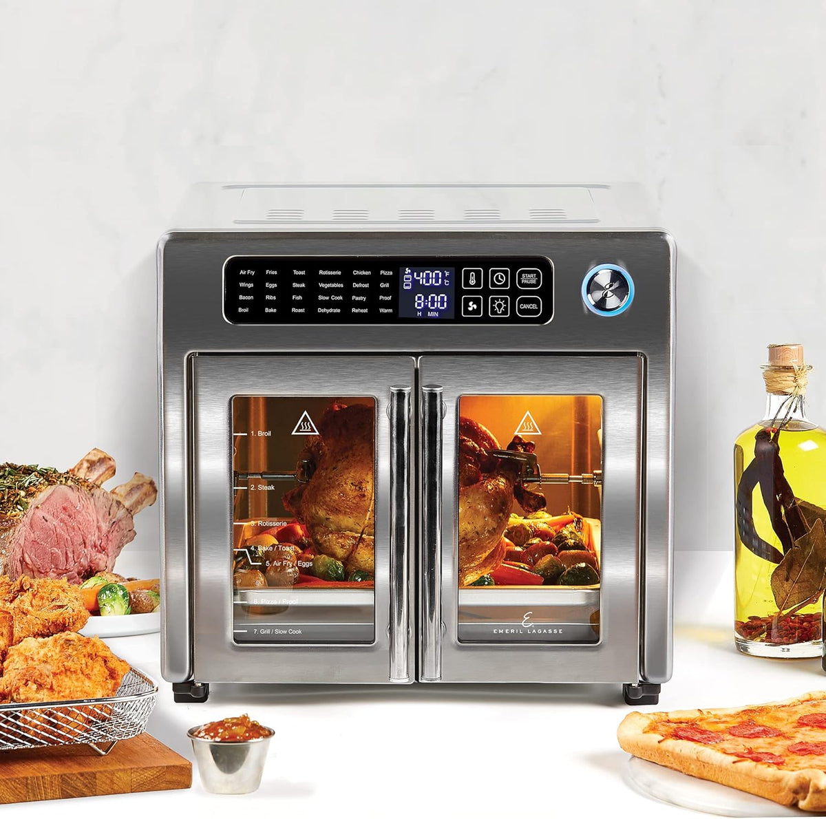26 QT Extra Large Air Fryer Convection Toaster Oven with French Doors Stainless Steel D42682