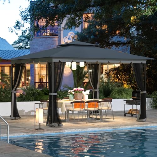 10x12 Gazebo with Mosquito Netting, Metal Frame, Dual Air Roof M585988
