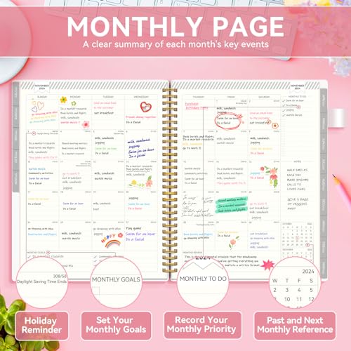 Pink 18-Month Monthly Planner, 8.5" x 11", Spiral Binding C539