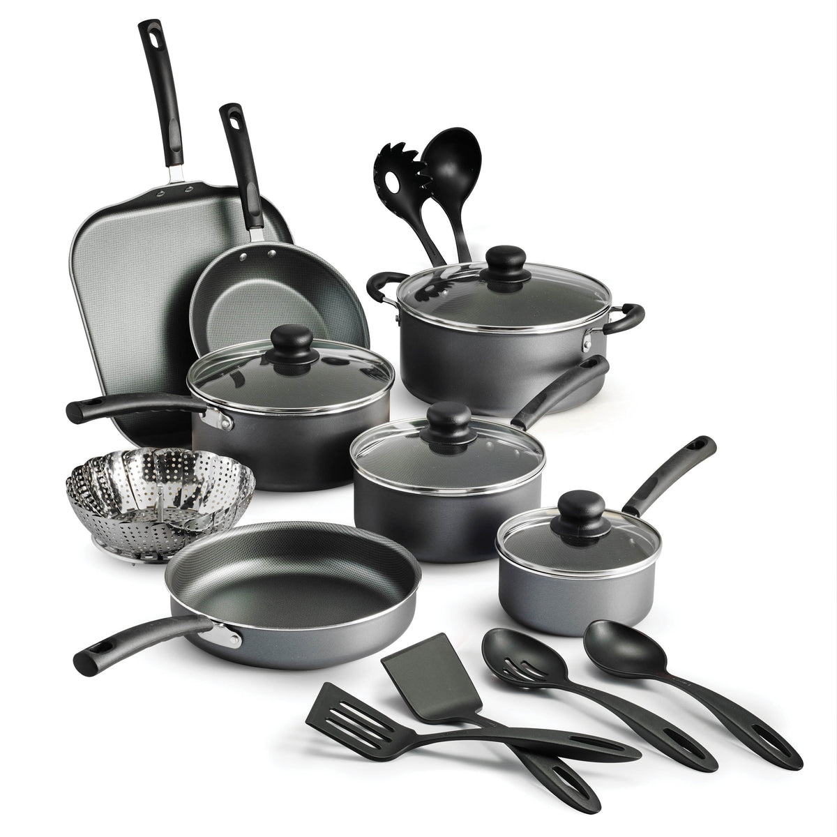 18 Piece Non-stick Cookware Set, Steel Gray C53909