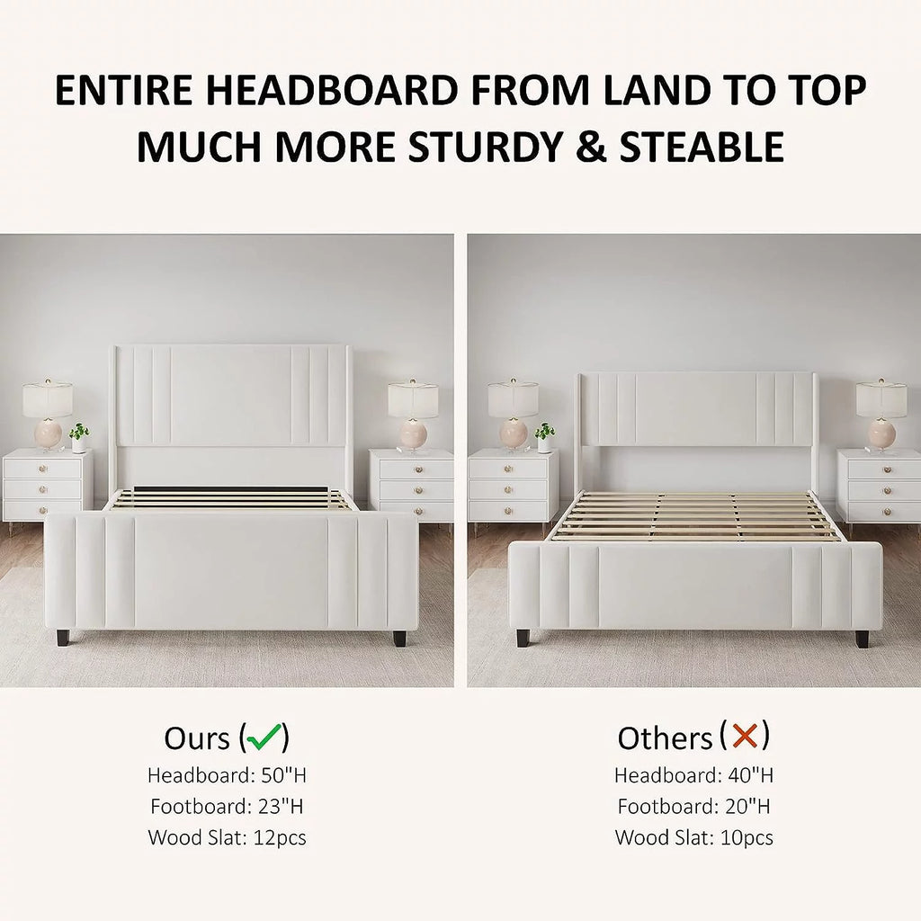 Queen Platform Bed Frame with Vertical Channel, Cream E34464