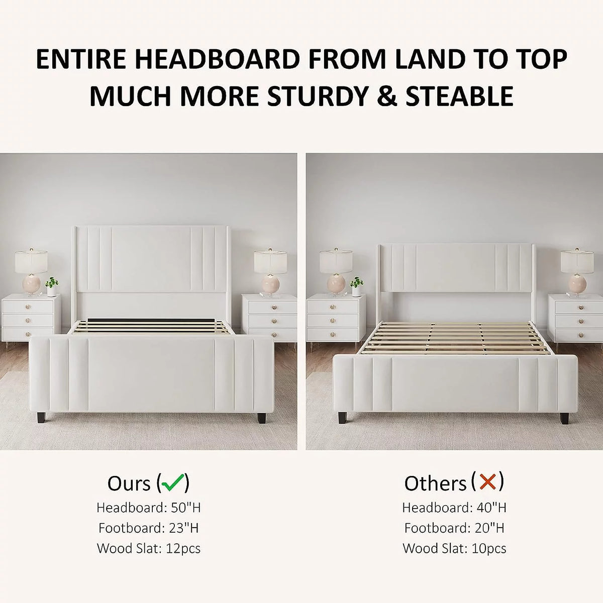 Queen Platform Bed Frame with Vertical Channel, Cream E34464