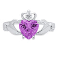 1.06ct Heart Cut Simulated Alexandrite 18k White Gold Claddagh Ring Size 3.75 L1420