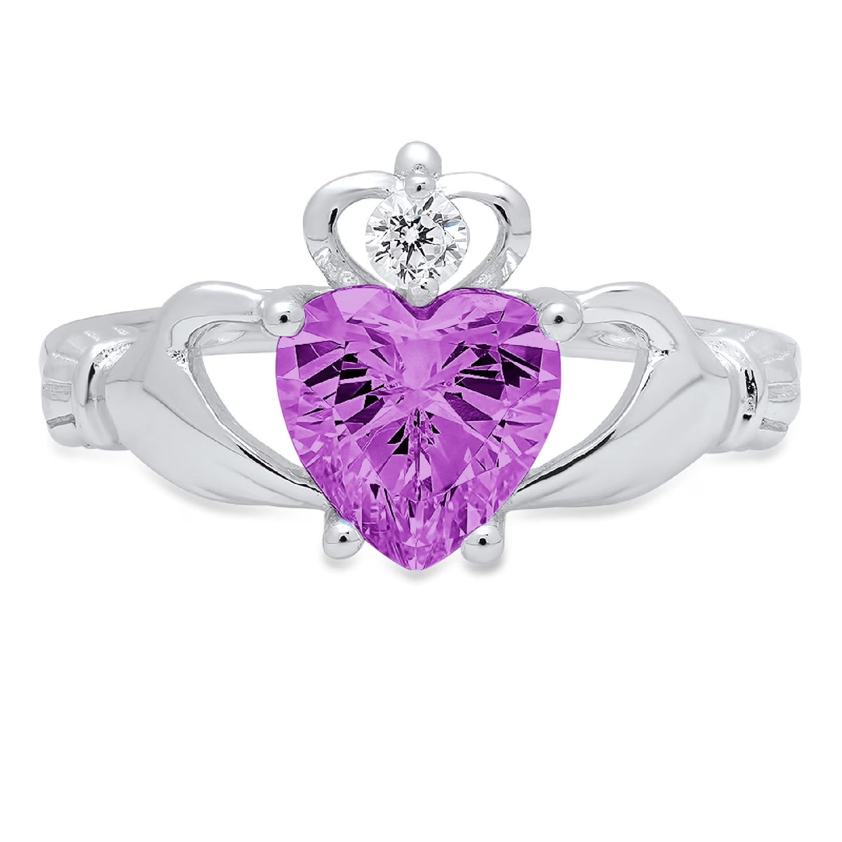 1.06ct Heart Cut Simulated Alexandrite 18k White Gold Claddagh Ring Size 3.75 L1420