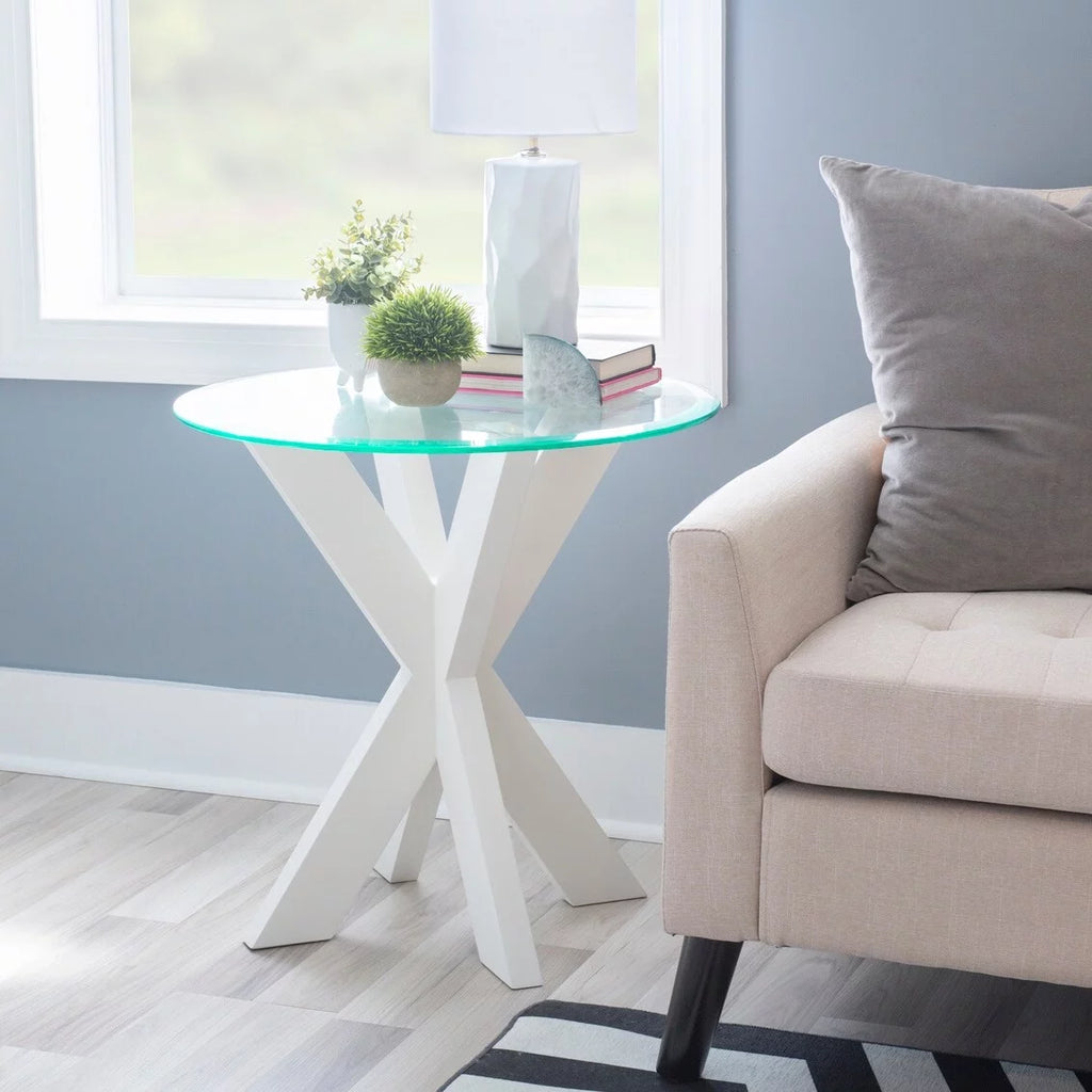 White Painted Glass Top Side Table S229672