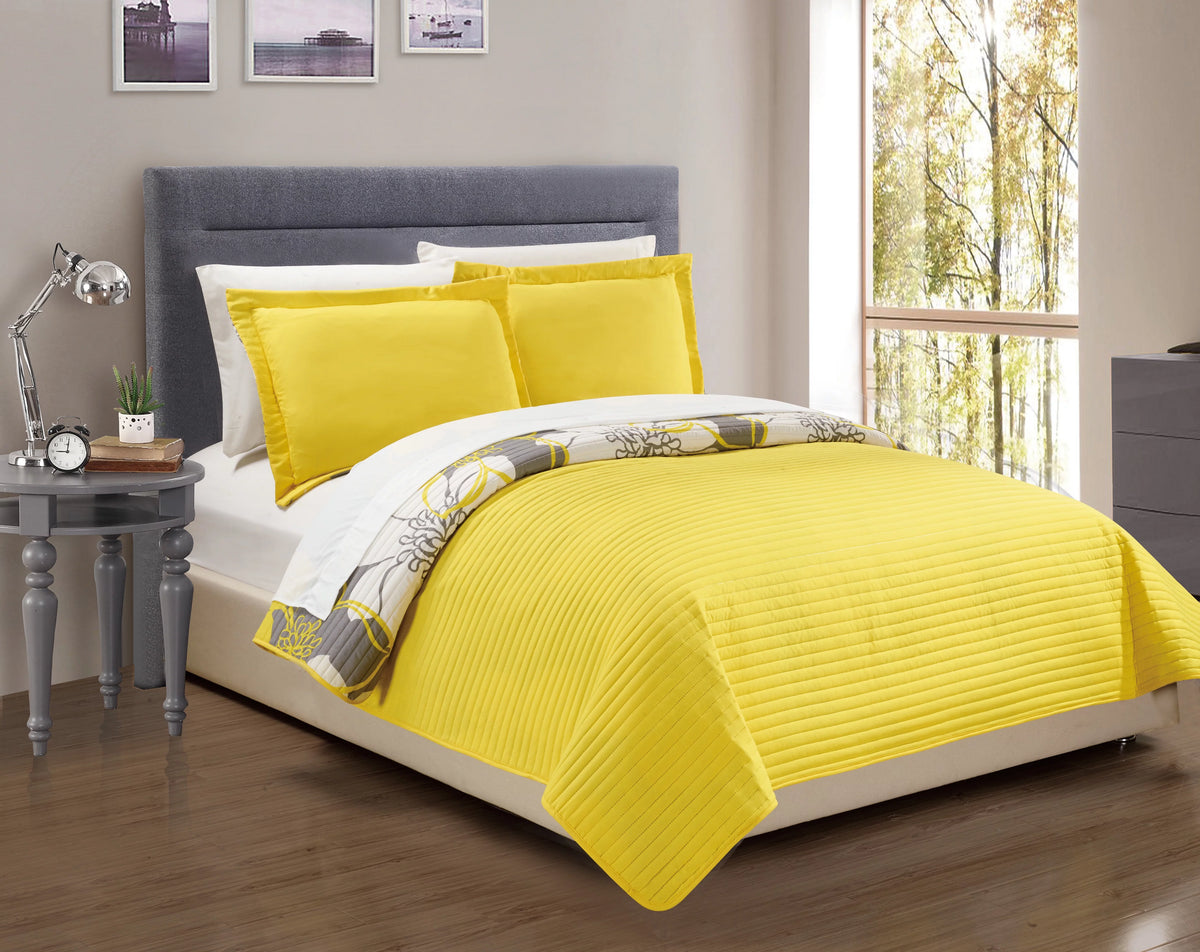 Yellow Queen 3-Piece Abstract Quilt Set N297