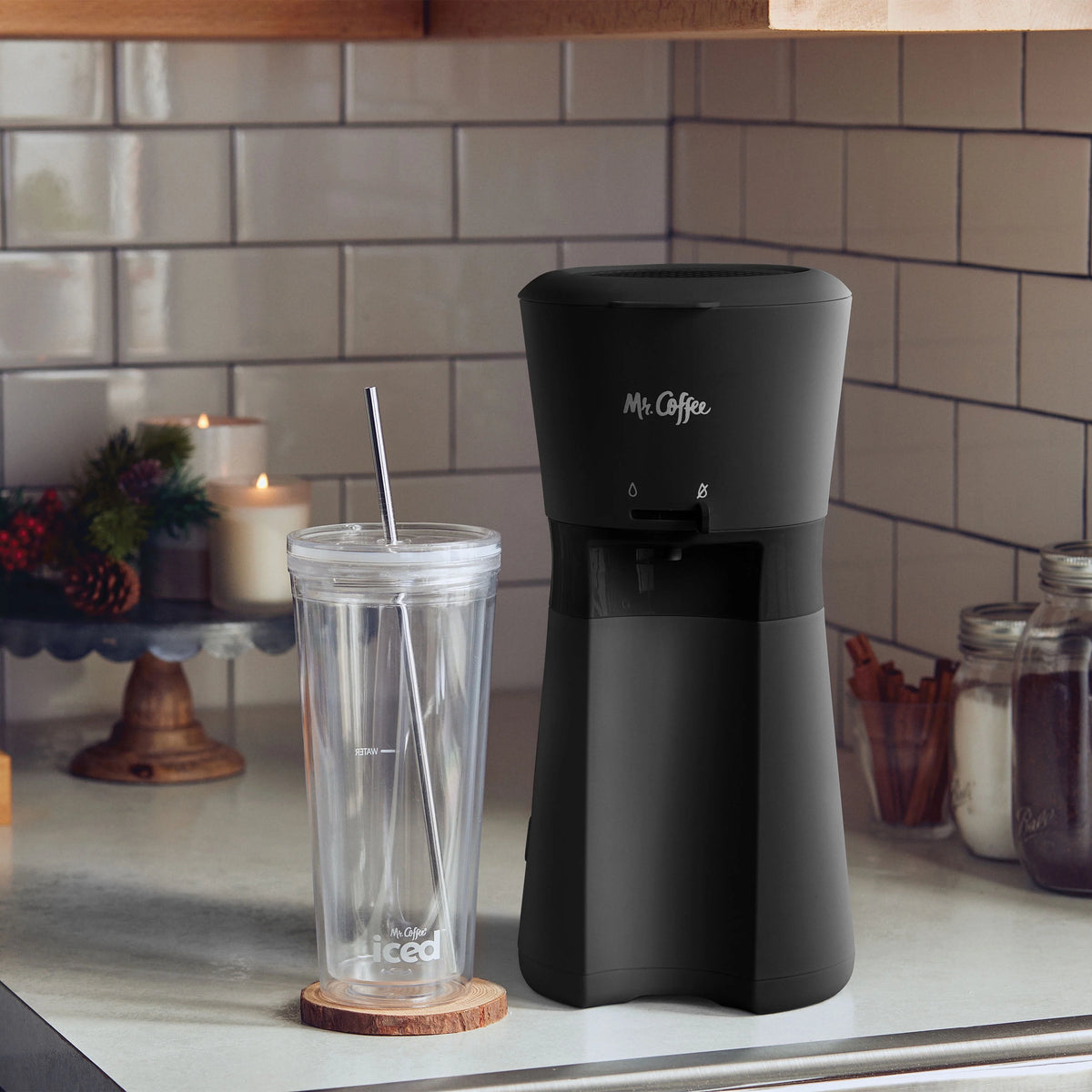 Iced Coffee Maker with Reusable Tumbler and Filter, Black C2947