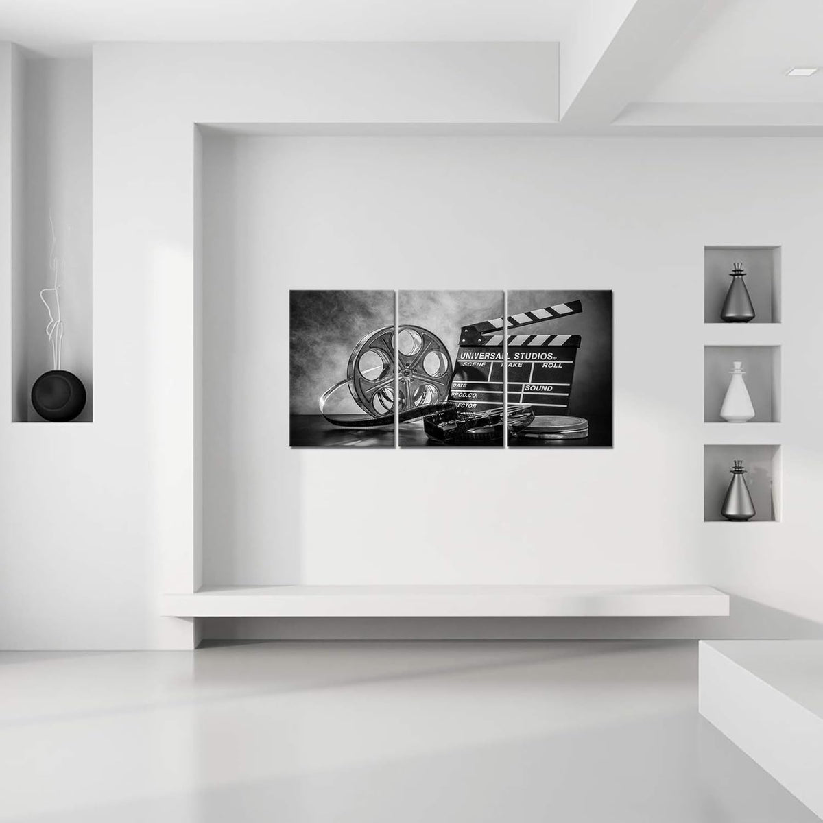 3 Piece Black and White Canvas Wall Painting Movie Clapper Board Poster Print Filmmaking Pictures Vintage Home Movie Theater Media Room Bar Pub House Decoration Easy to Hang 16x 24x3 PCS U652603