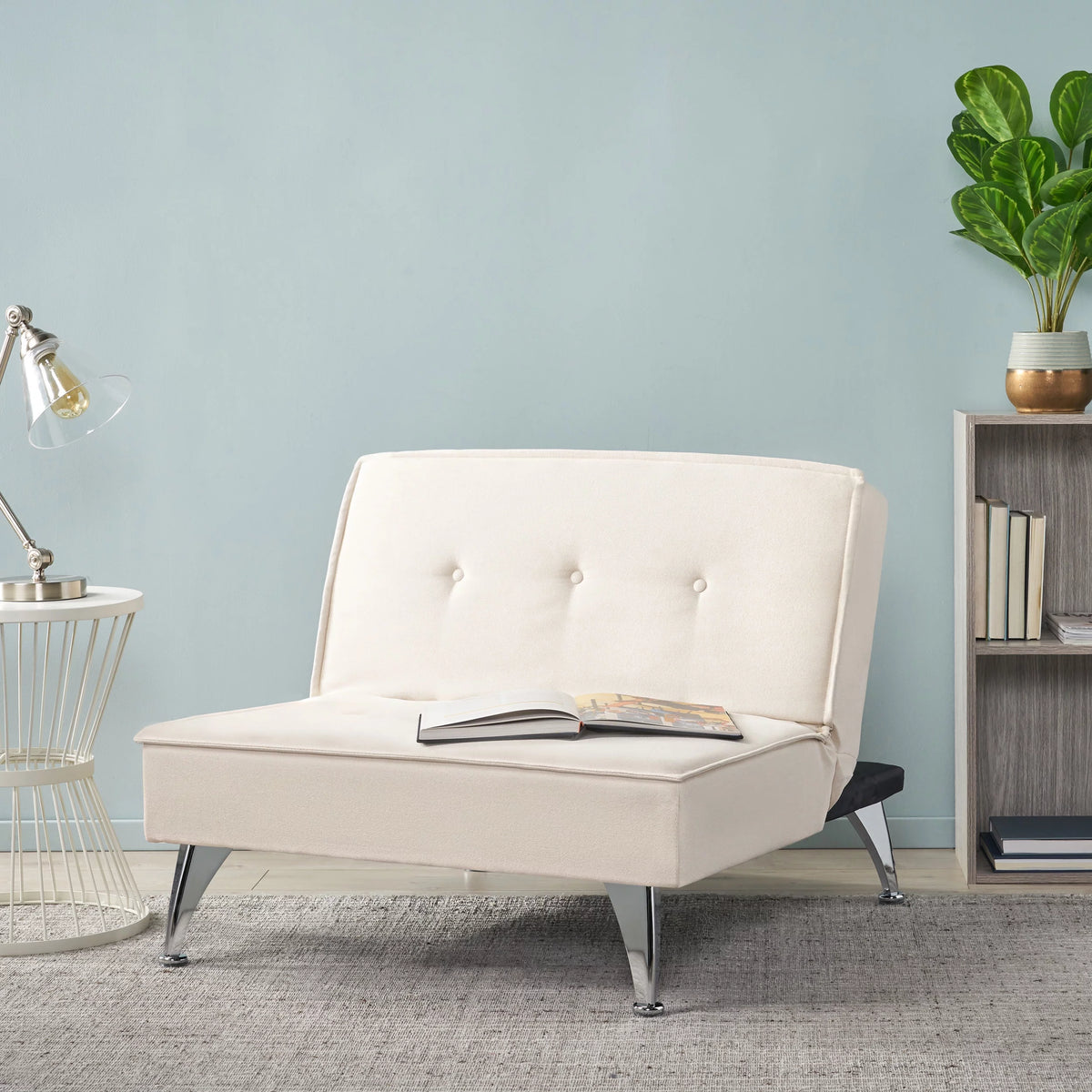 Ivory Fabric Reclining Chair Ottoman K244